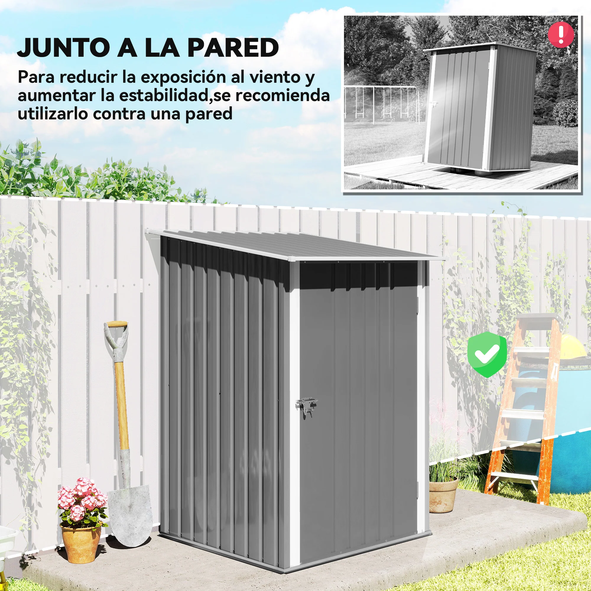 Outsunny Cobertizo De Jardín De Exterior 0,92 M² 100x103x160 Cm Gris - Image 6