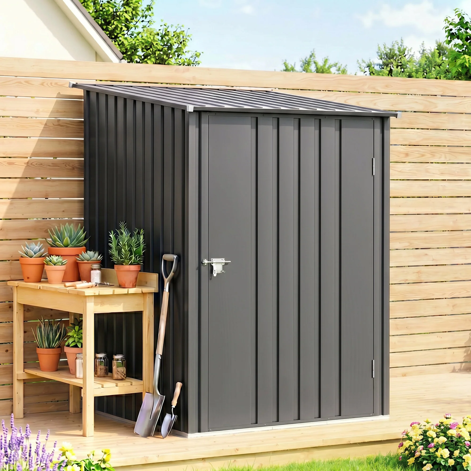 Outsunny Cobertizo De Jardín De Exterior 0,92 M² 100x103x160 Cm Gris Oscuro - Image 2