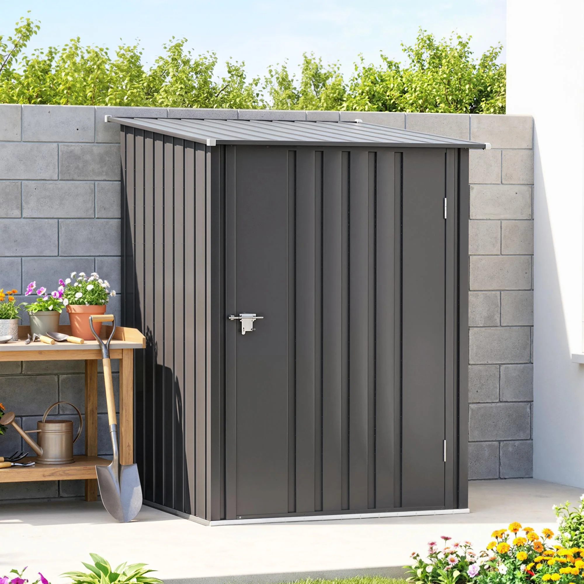 Outsunny Cobertizo De Jardín De Exterior 0,92 M² 100x103x160 Cm Gris Oscuro - Image 5
