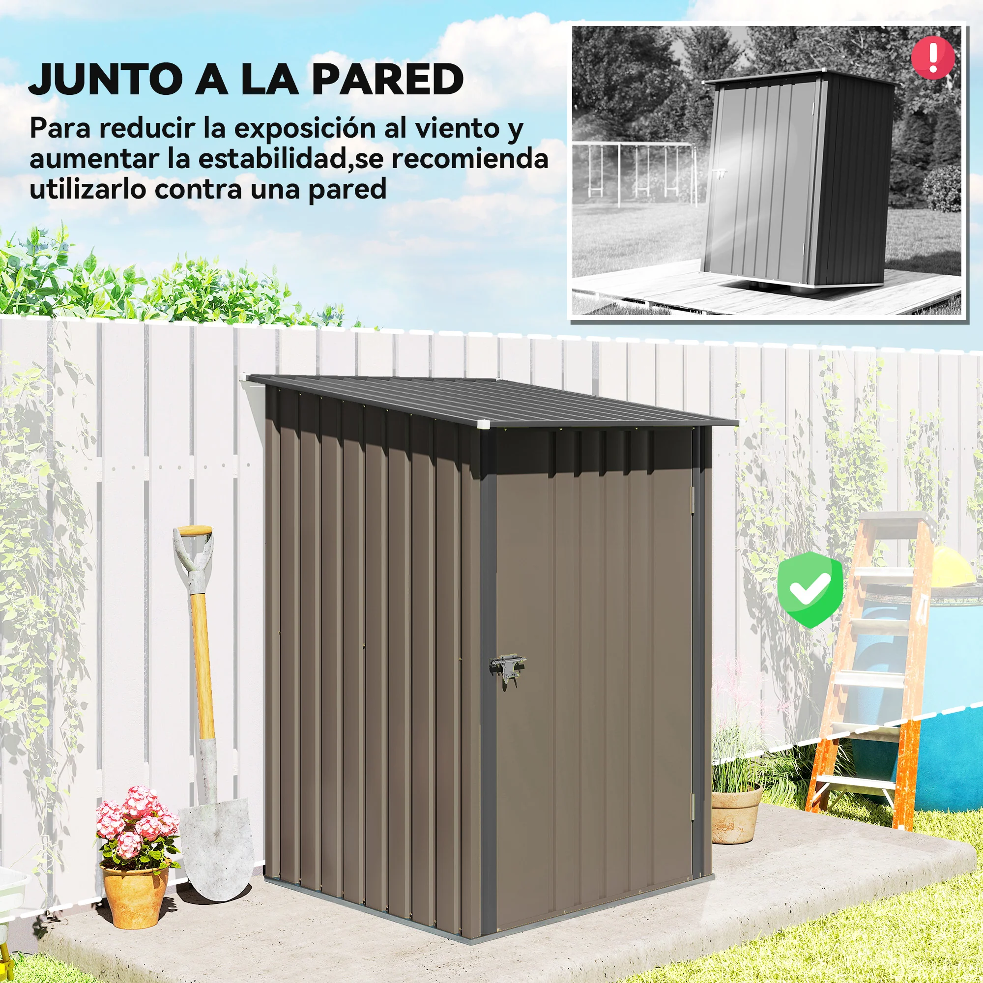 Outsunny Cobertizo De Jardín De Exterior 0,92 M² 100x103x160 Cm Marrón - Image 6
