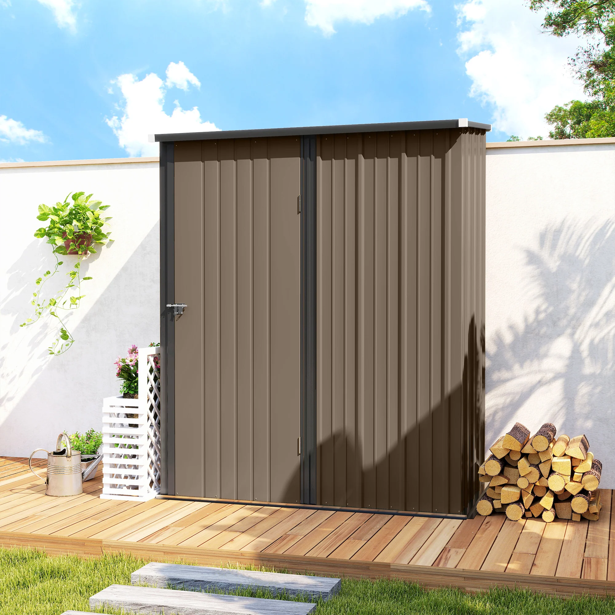 Outsunny Cobertizo De Jardín De Exterior 1,34 M² 161,5x94,5x196 Cm Marrón - Image 4