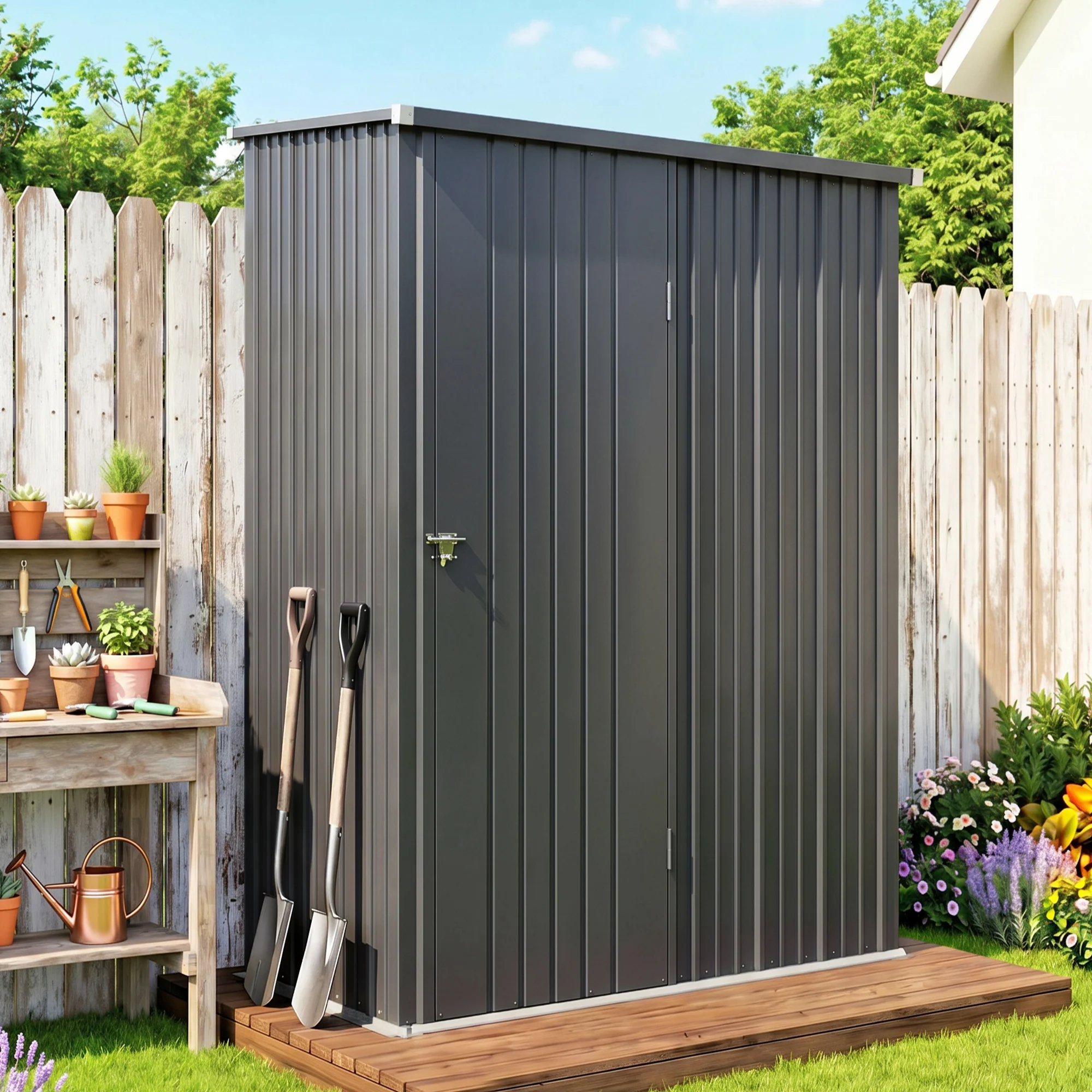 Outsunny Cobertizo De Jardín Exterior 1,34 M² 161,5x94,5x196 Cm Negro Carbón - Image 2