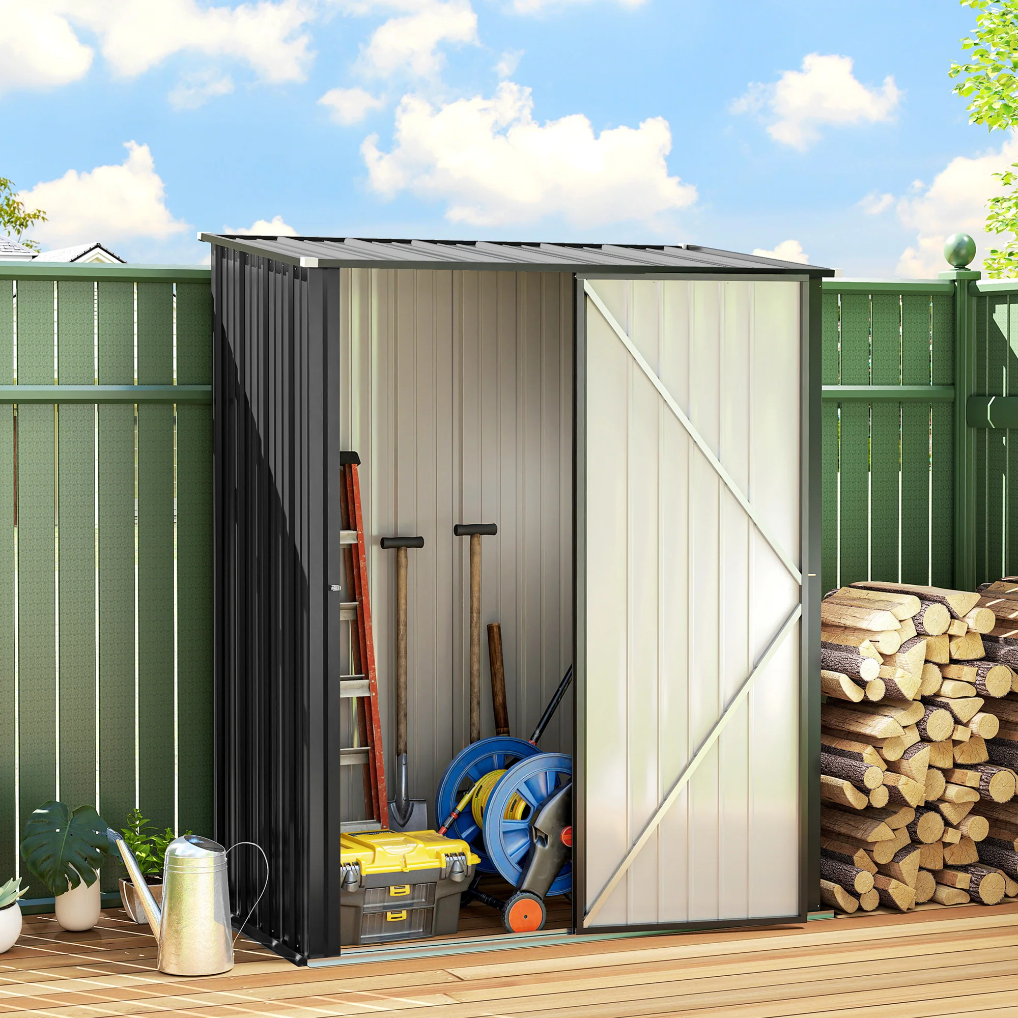 Outsunny Cobertizo De Jardín Exterior 1,34 M² 161,5x94,5x196 Cm Negro Carbón - Image 4