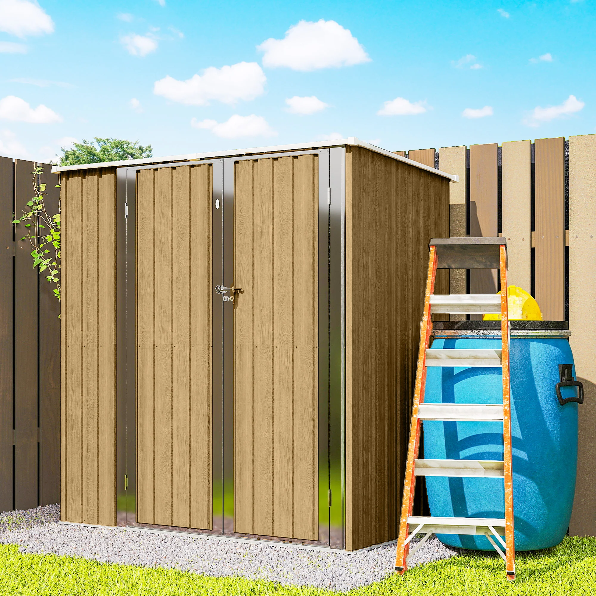 Outsunny Cobertizo De Jardín Exterior 163x89x163 Cm Puertas Con Pestillo Marrón - Image 5