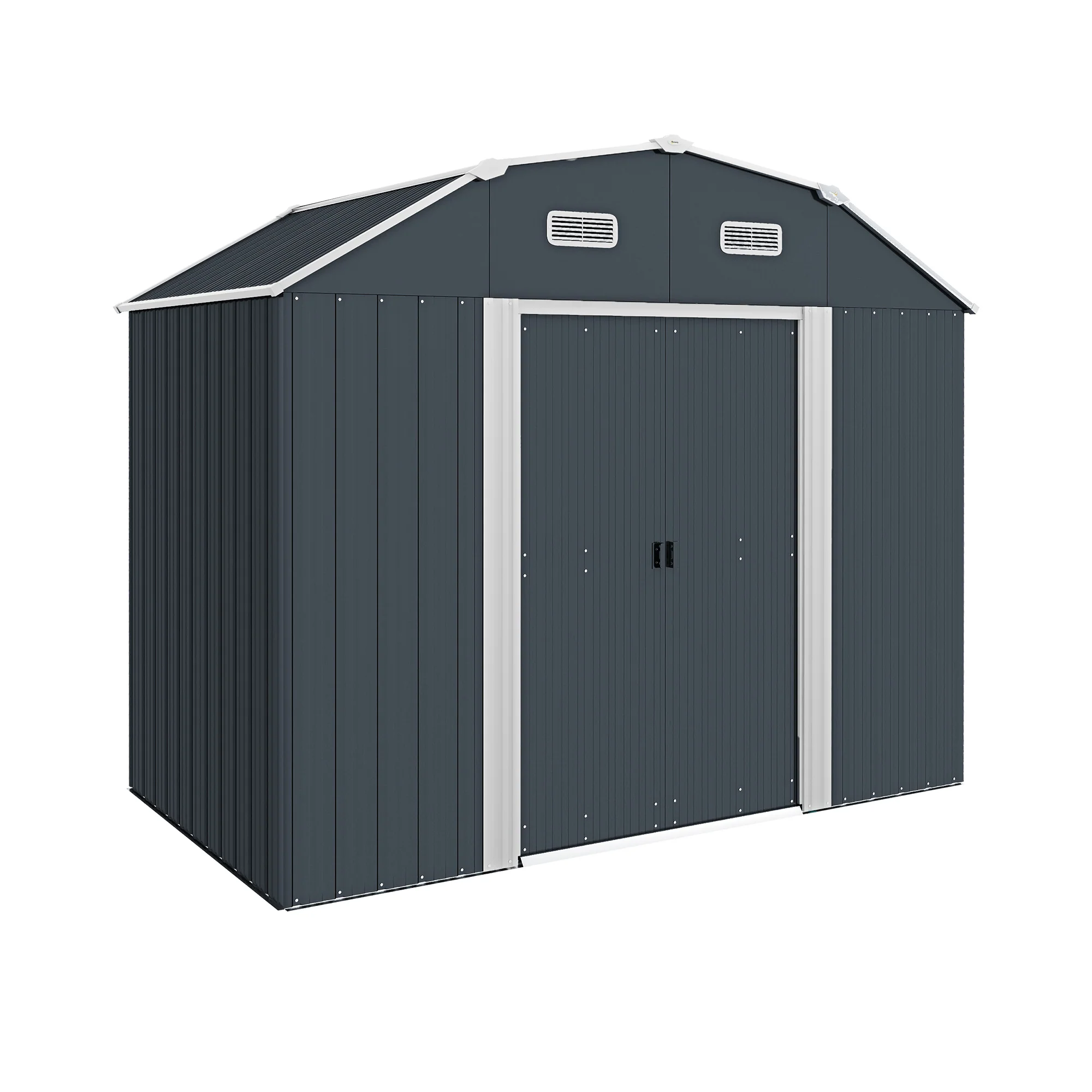 Outsunny Cobertizo De Jardín Exterior 2,7 M² 238x132x198,5 Cm Con Base Gris
