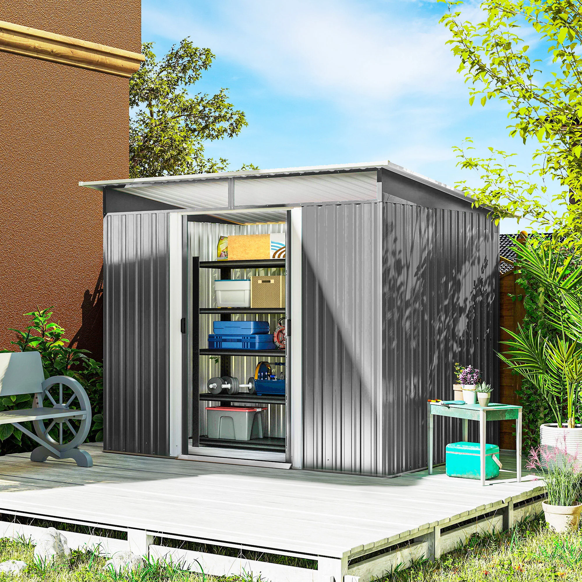 Outsunny Cobertizo De Jardín Exterior 4,5 M² 260x194x200 Cm Con 2 Puertas - Image 2