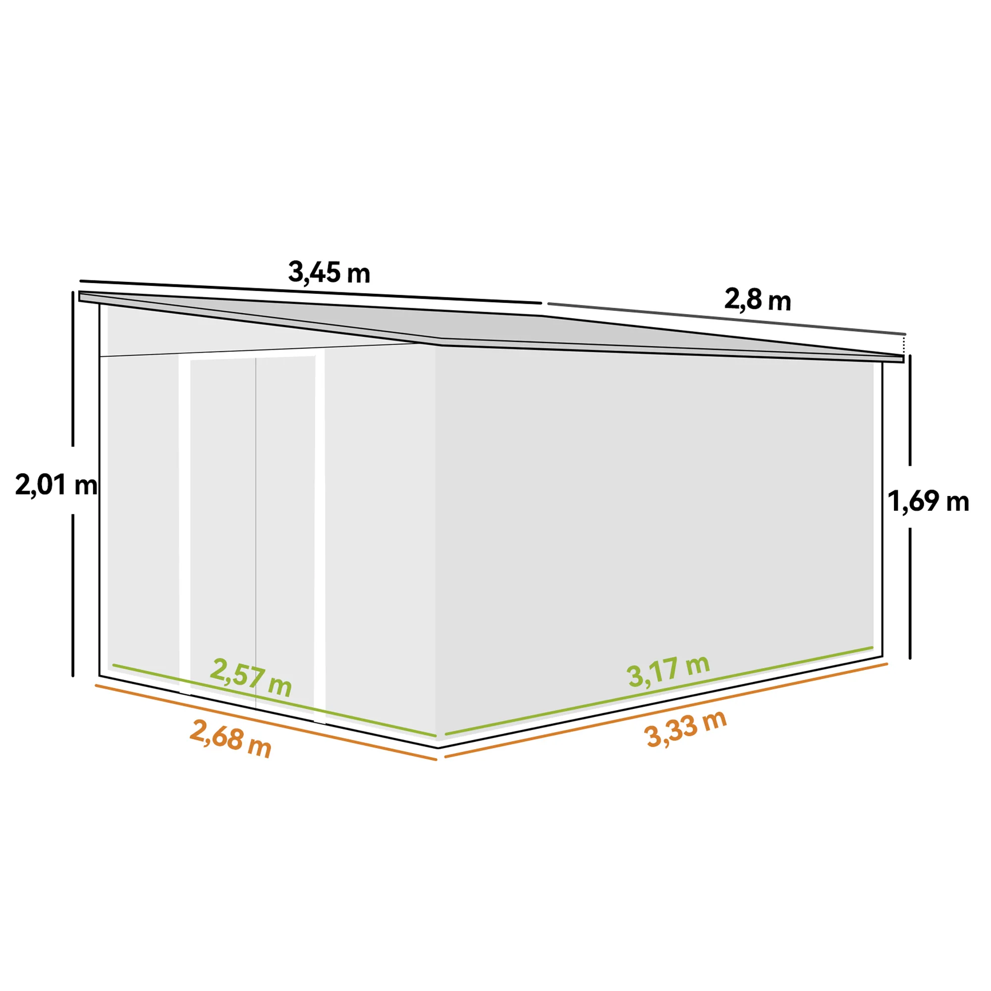 Outsunny Cobertizo De Jardín Exterior 8,9 M² 280x345x201 Cm Con 2 Puertas Verde - Image 3