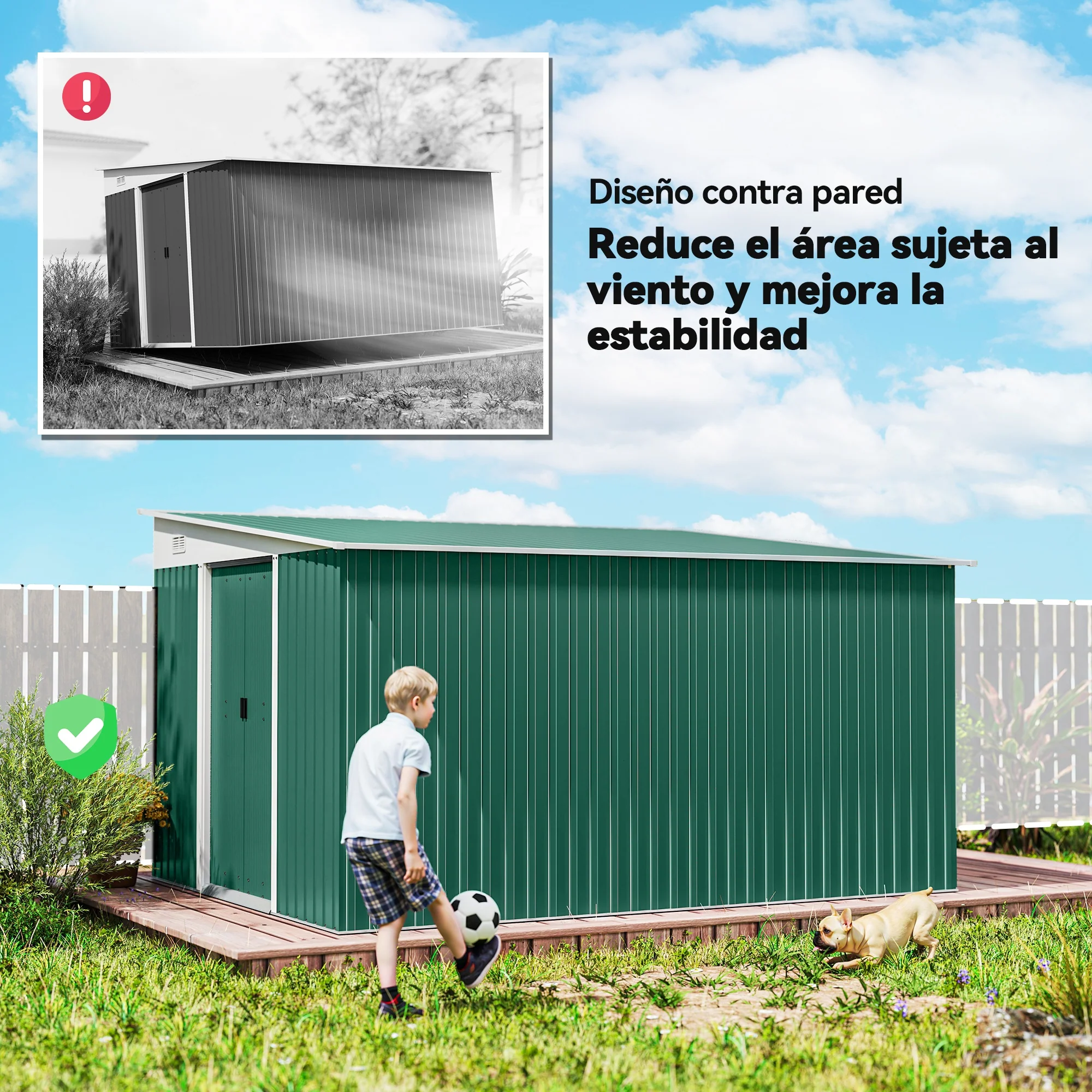 Outsunny Cobertizo De Jardín Exterior 8,9 M² 280x345x201 Cm Con 2 Puertas Verde - Image 6