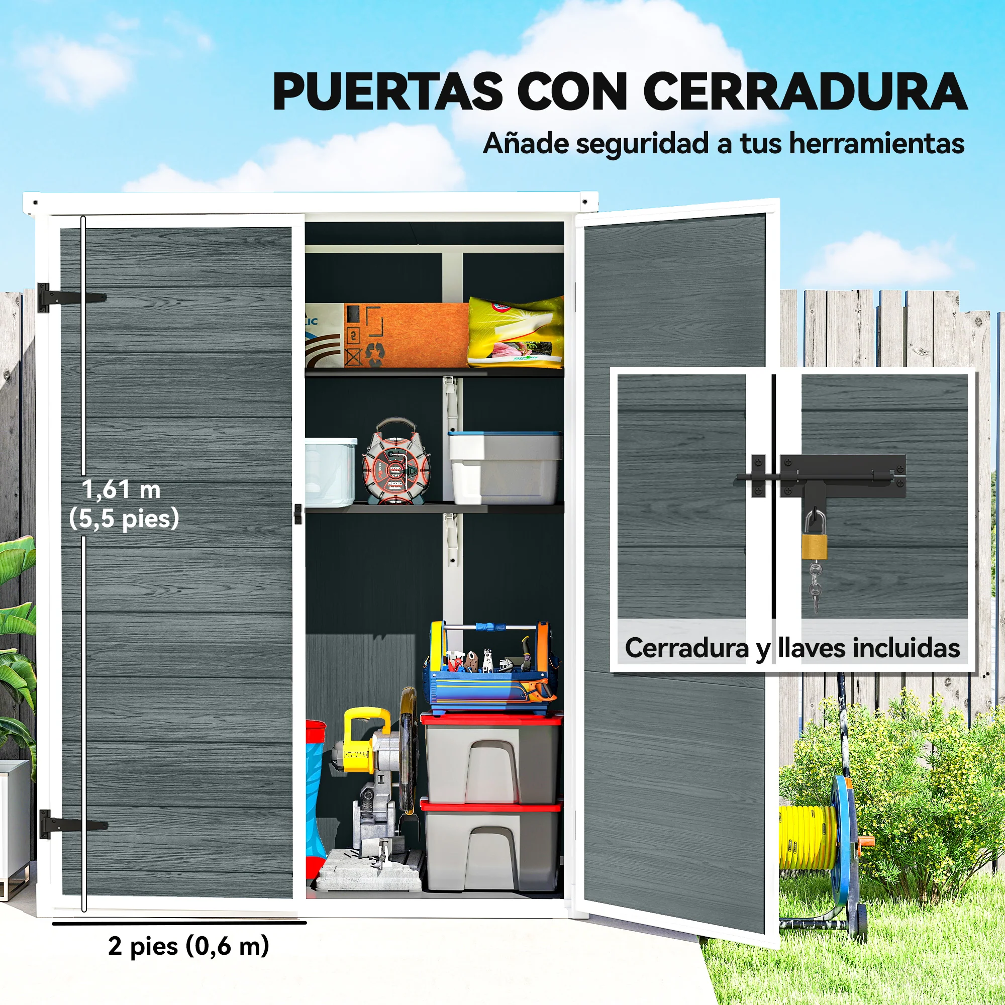 Outsunny Cobertizo De Jardín Exterior De Plástico 0,81 M² 2 Estantes Plegables - Image 6