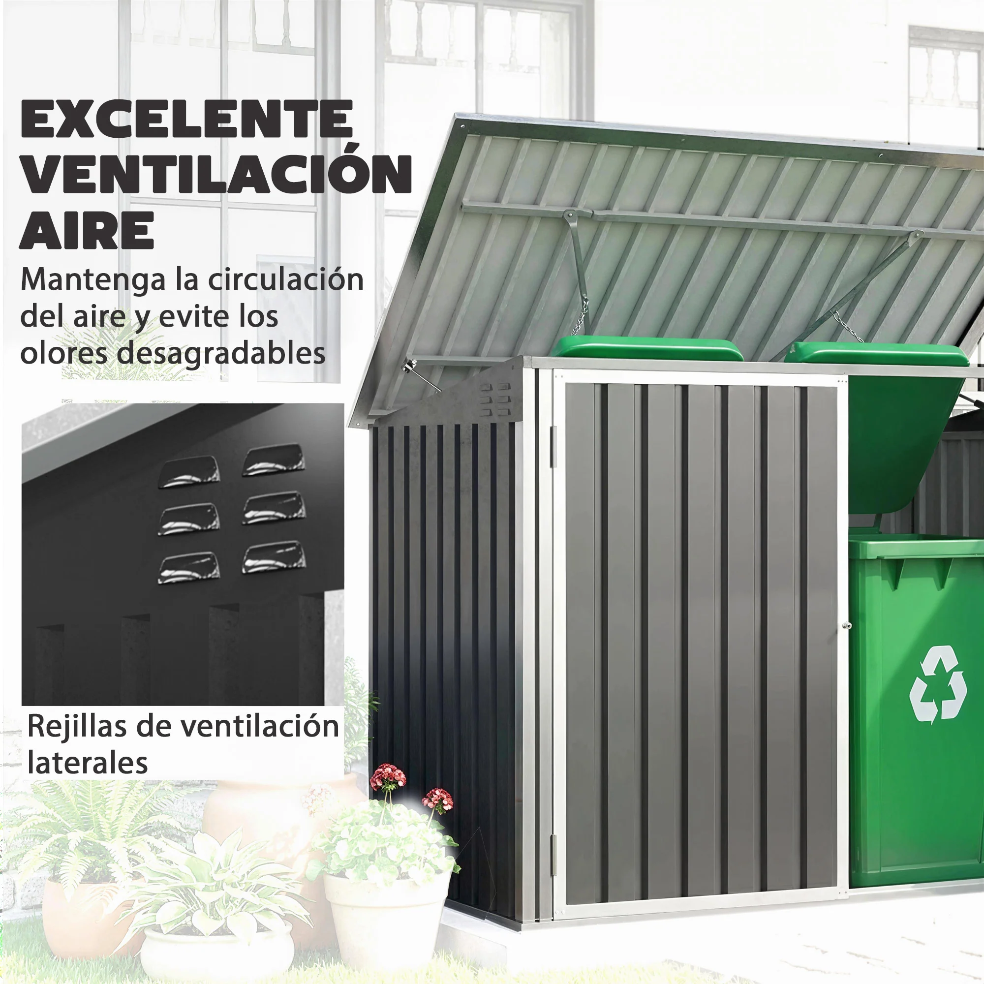 Outsunny Cobertizo Para Contenedor De Basura Doble Gris Oscuro - Image 6