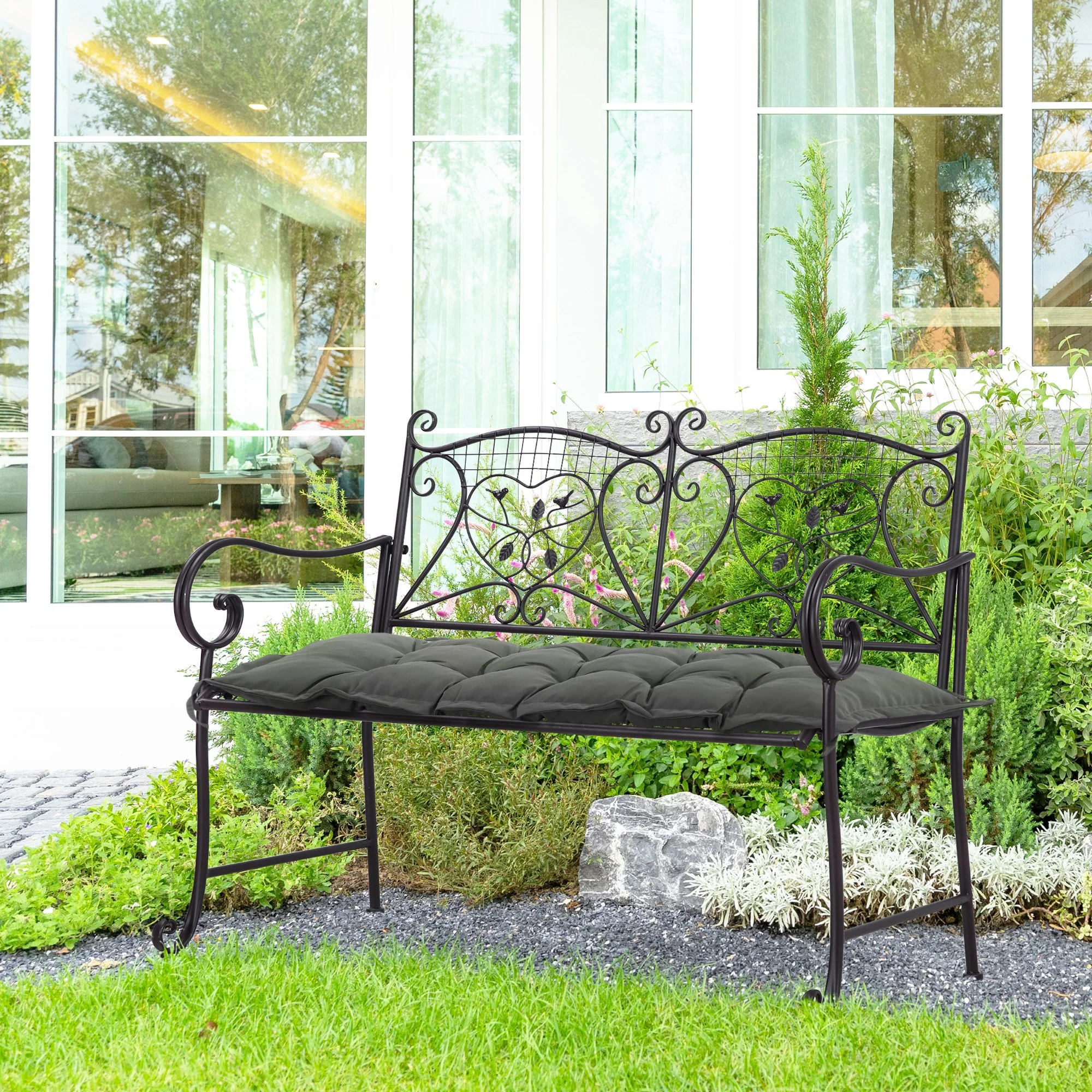 Outsunny Cojín Para Banco De Jardín Acolchado 100x40x10 Cm Gris Oscuro - Image 2