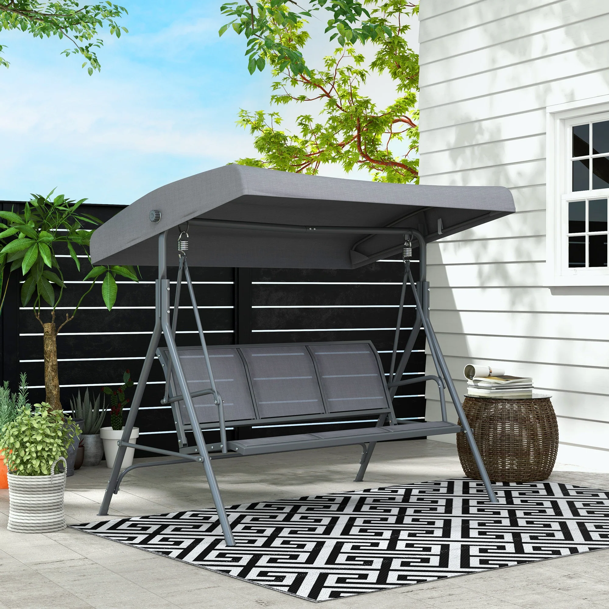 Outsunny Columpio Balancín De Jardín De 3 Plazas Con Techo Ajustable 175x118x159 Cm Gris - Image 2