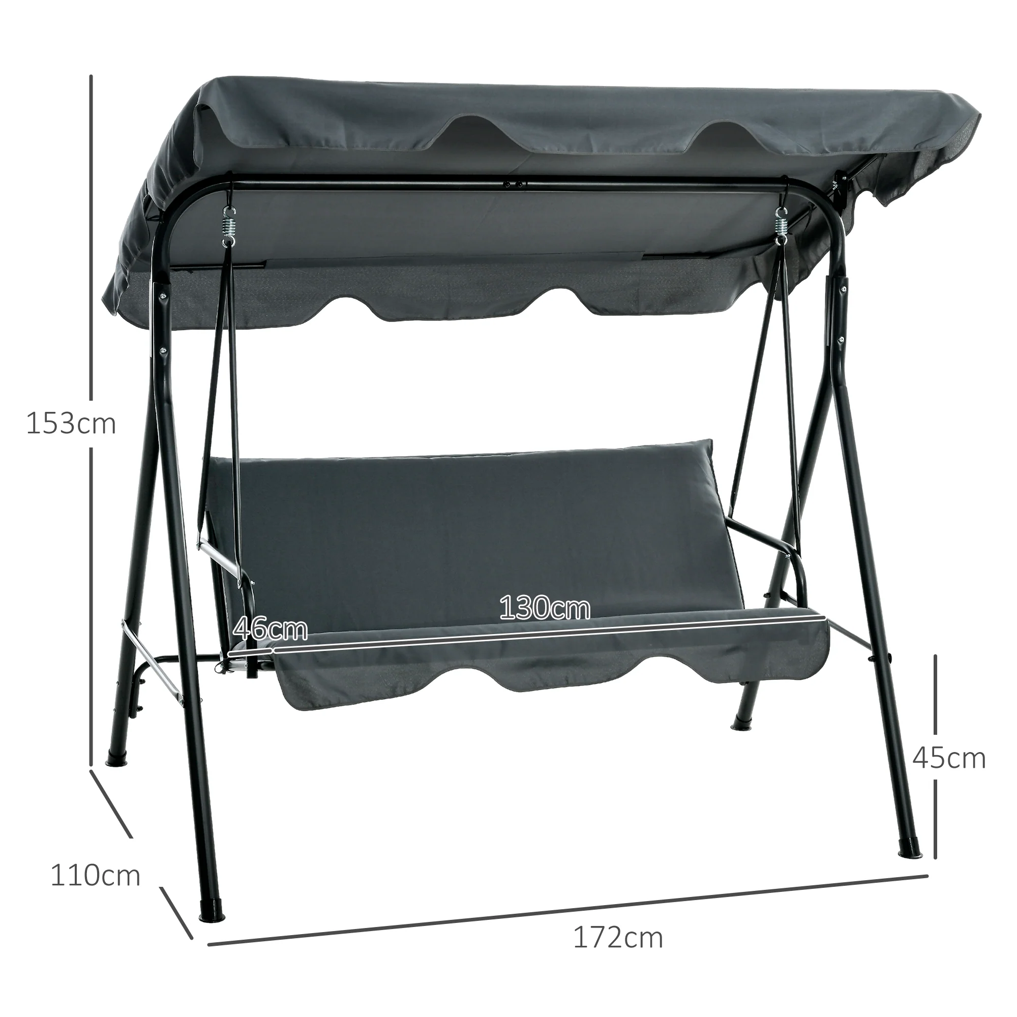 Outsunny Columpio De Jardín De 3 Plazas Con Techo Ajustable 172x110x153cm Gris - Image 3