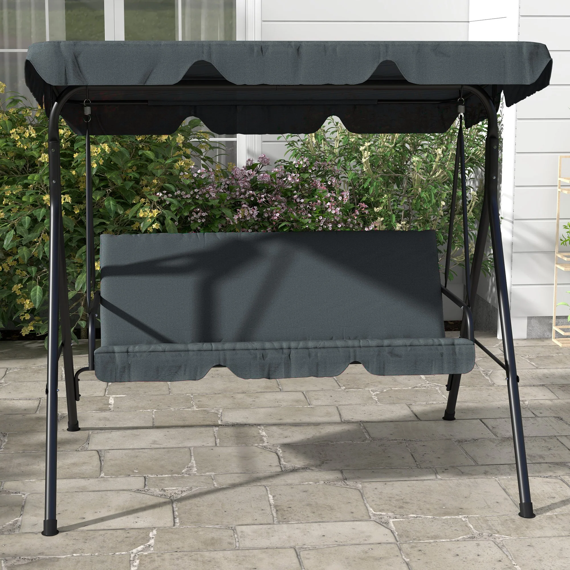 Outsunny Columpio De Jardín De 3 Plazas Con Techo Ajustable 172x110x153cm Gris - Image 4