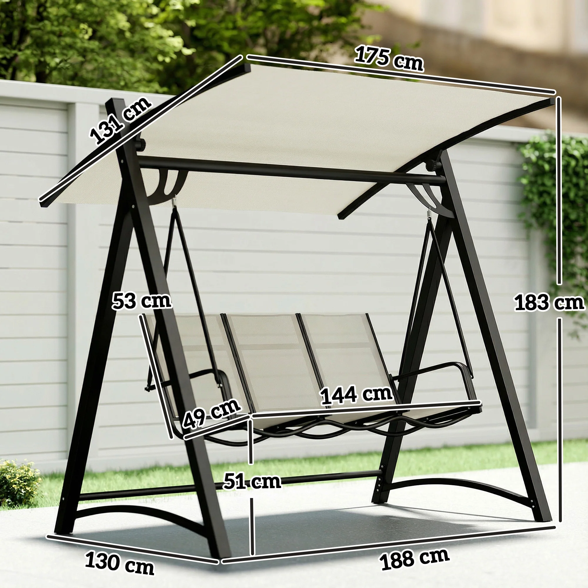 Outsunny Columpio De Jardín De 3 Plazas Con Techo Ajustable Asiento Transpirable - Image 3