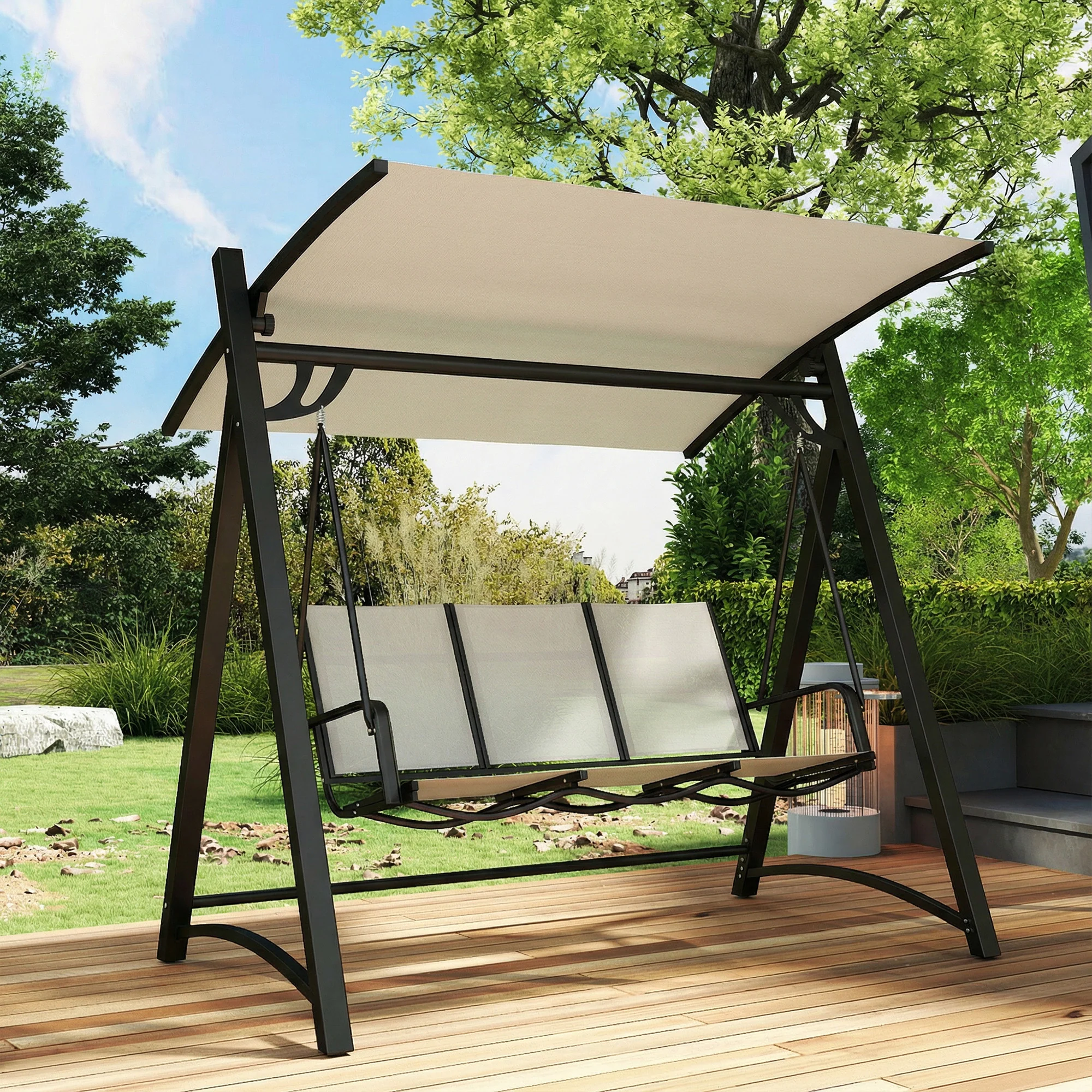 Outsunny Columpio De Jardín De 3 Plazas Con Techo Ajustable Asiento Transpirable - Image 4
