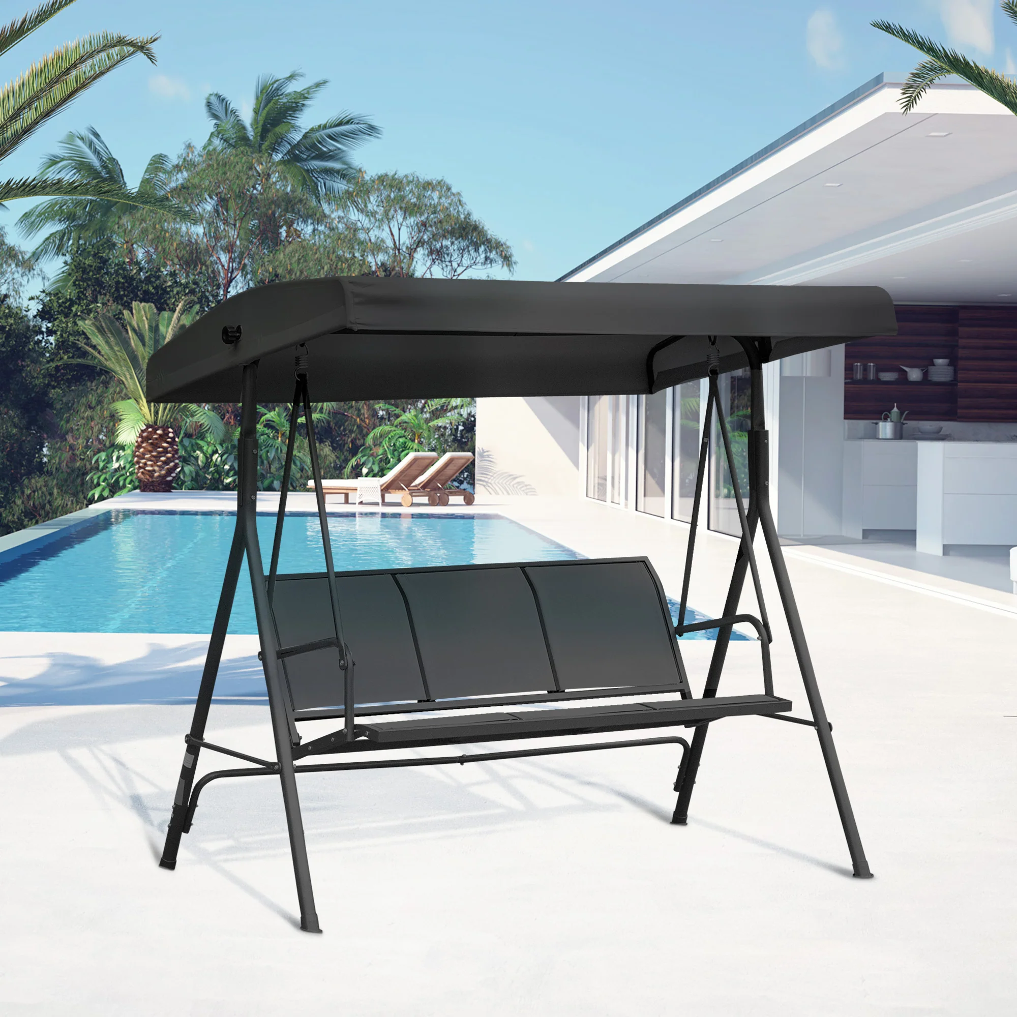 Outsunny Columpio De Jardín De 3 Plazas Techo Ajustable 175x118x159 Cm Negro - Image 2