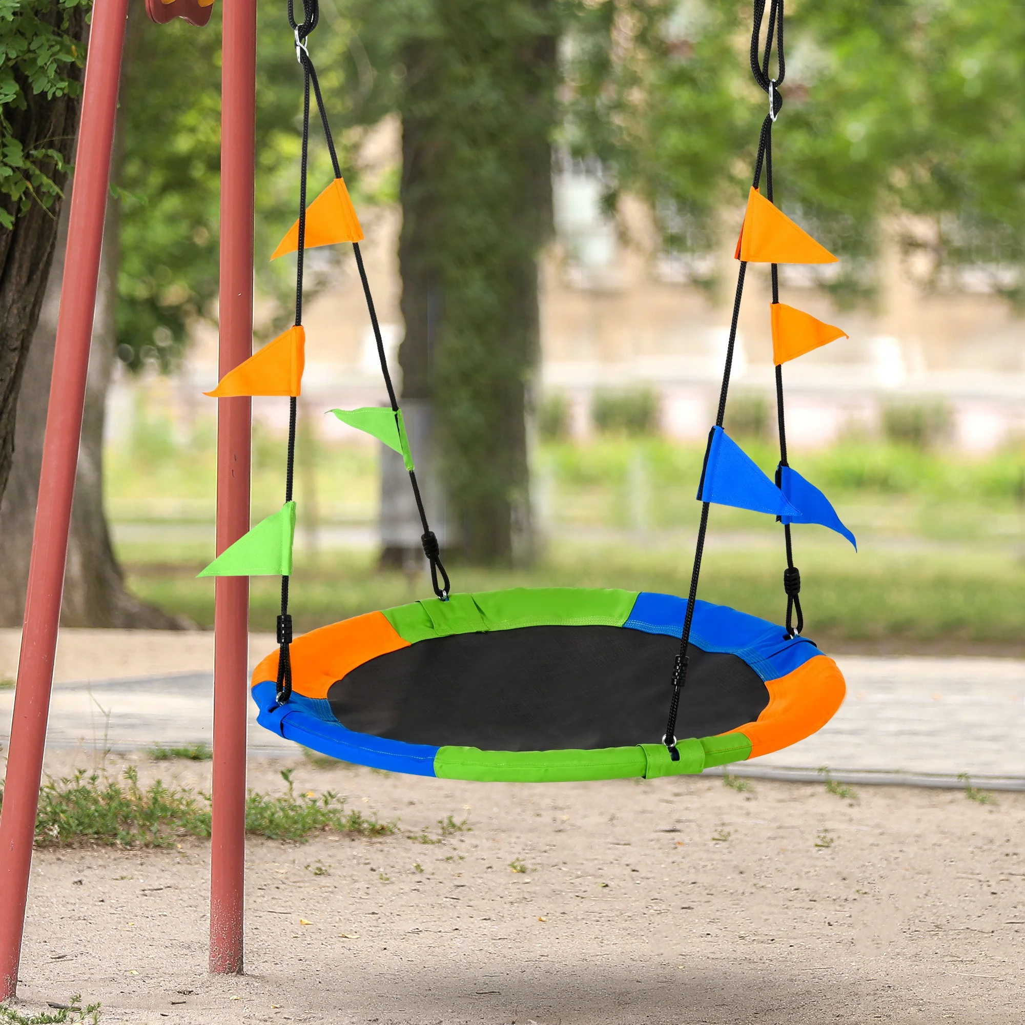 Outsunny Columpio De Jardín Nido Ajustable Con Cuerdas Y Banderas Para Niños - Image 2