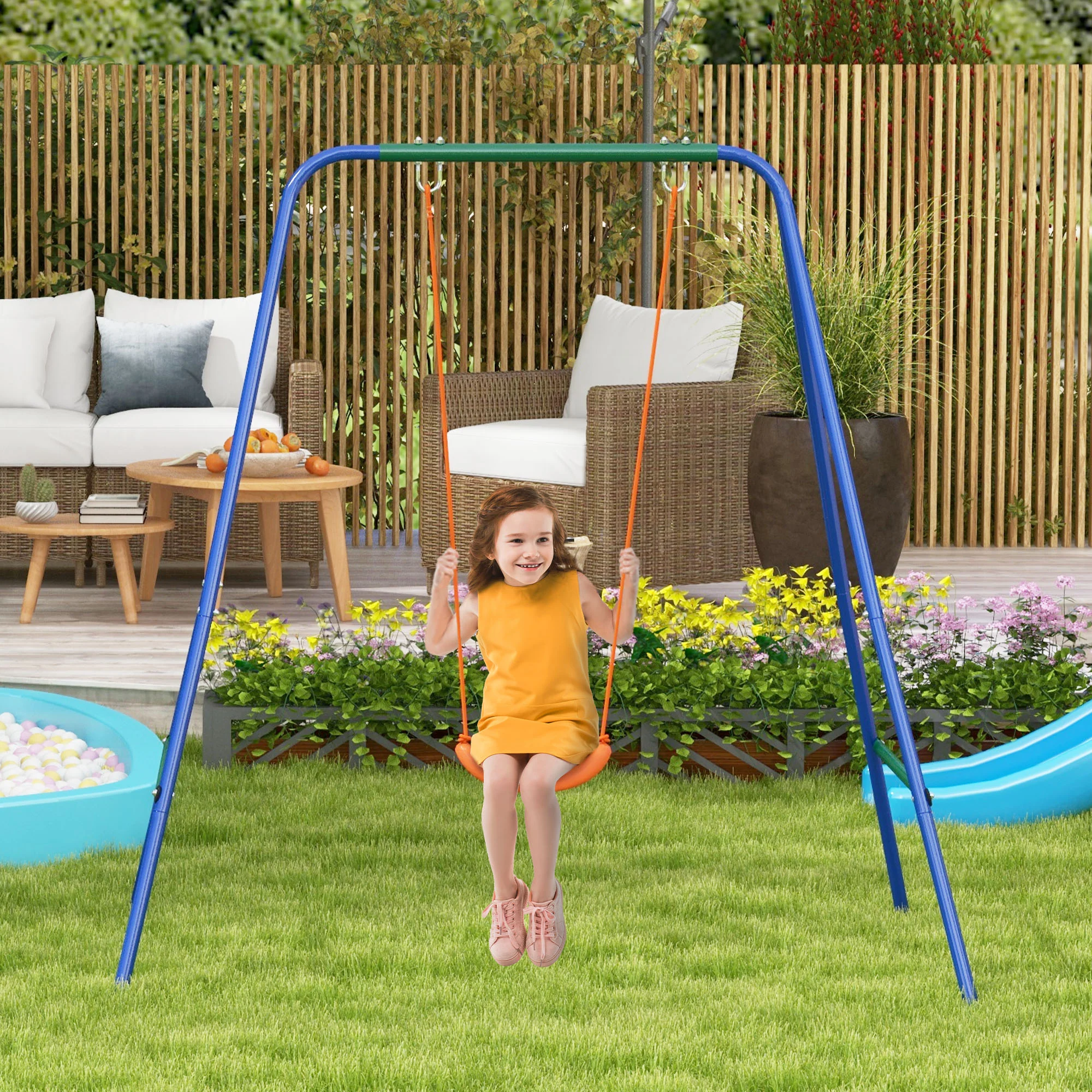 Outsunny Columpio Infantil Con Cinturón De Seguridad 180x160x182 Cm Naranja - Image 2