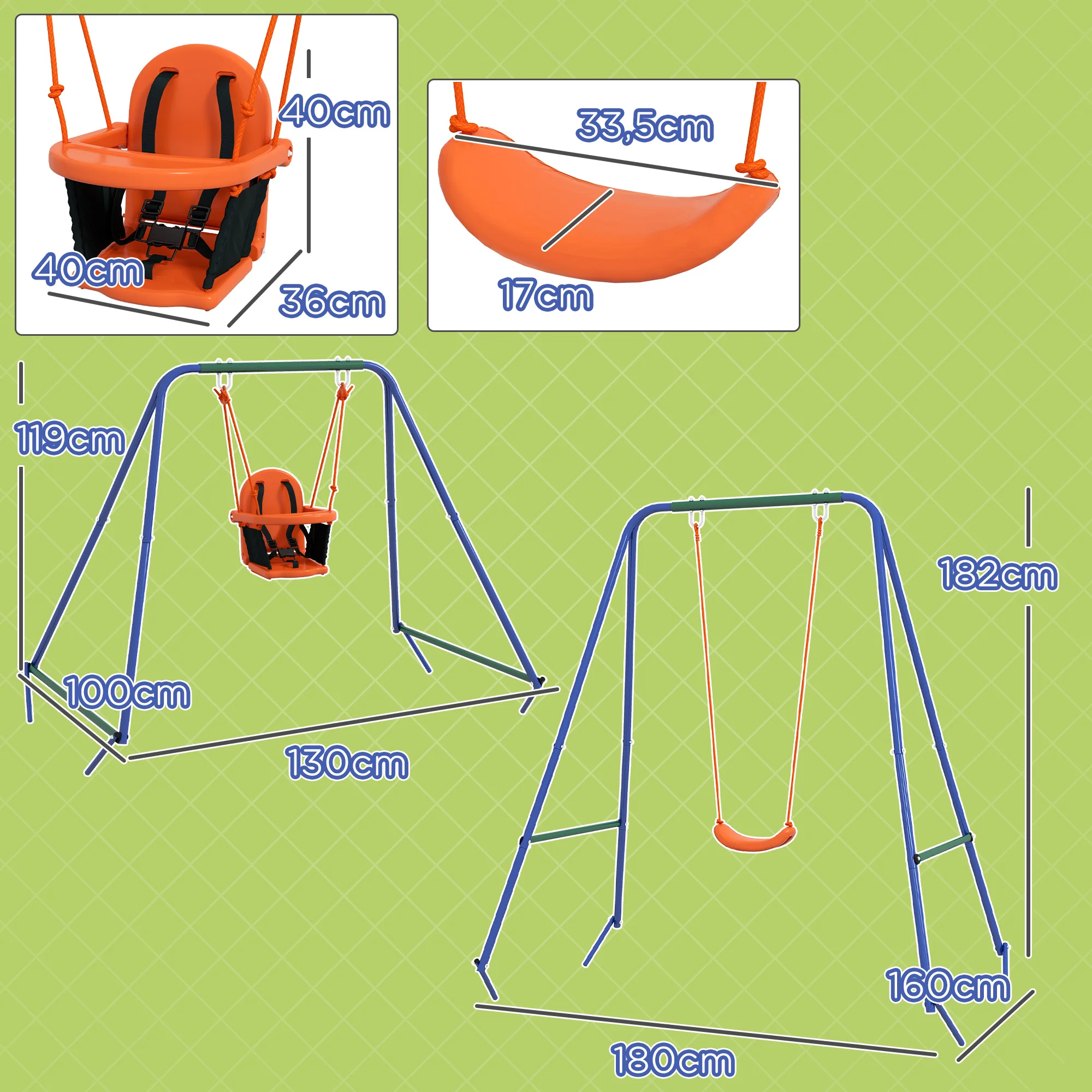 Outsunny Columpio Infantil Con Cinturón De Seguridad 180x160x182 Cm Naranja - Image 3