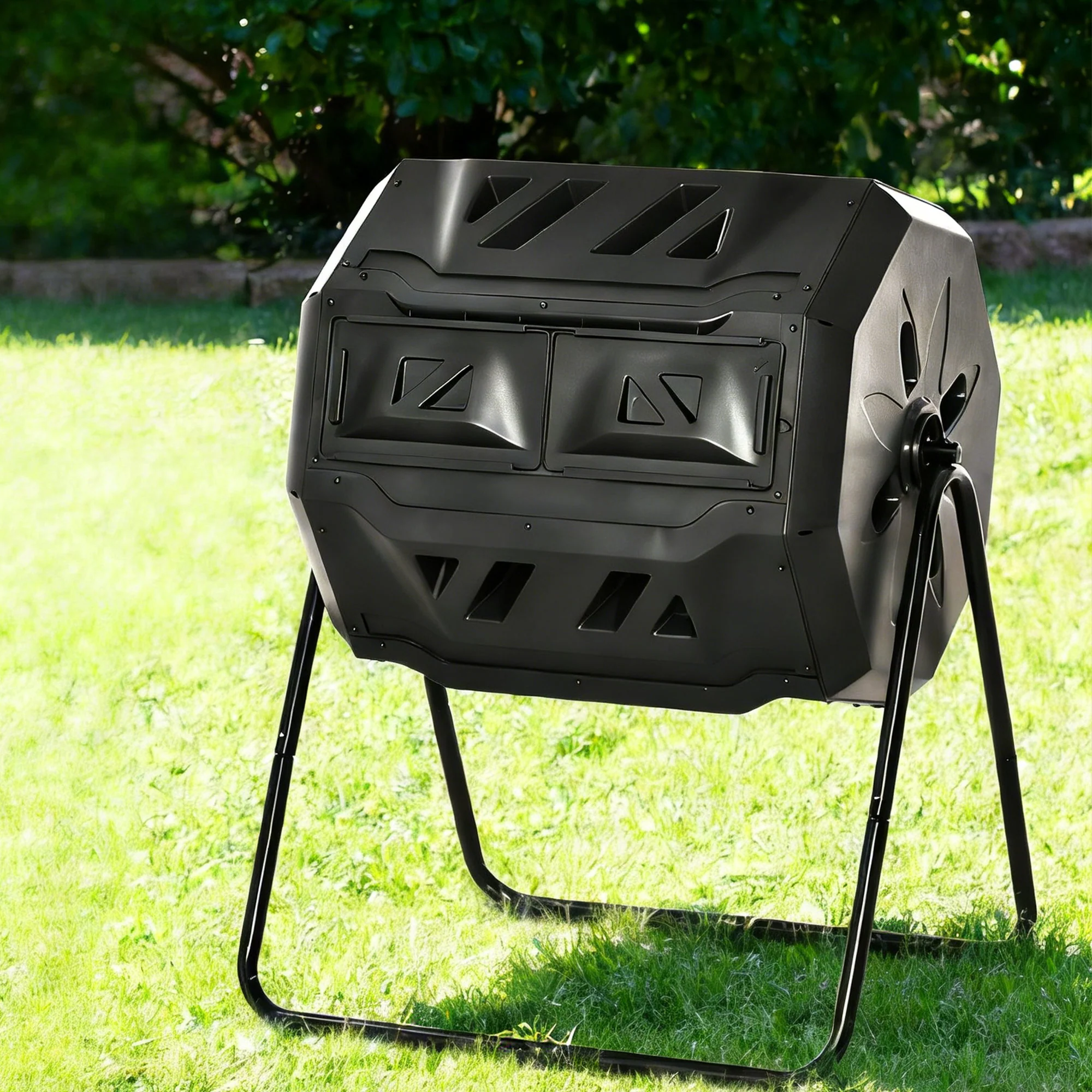Outsunny Compostador De Tambor Giratorio 160l De Doble Cámara Marco De Acero - Image 2