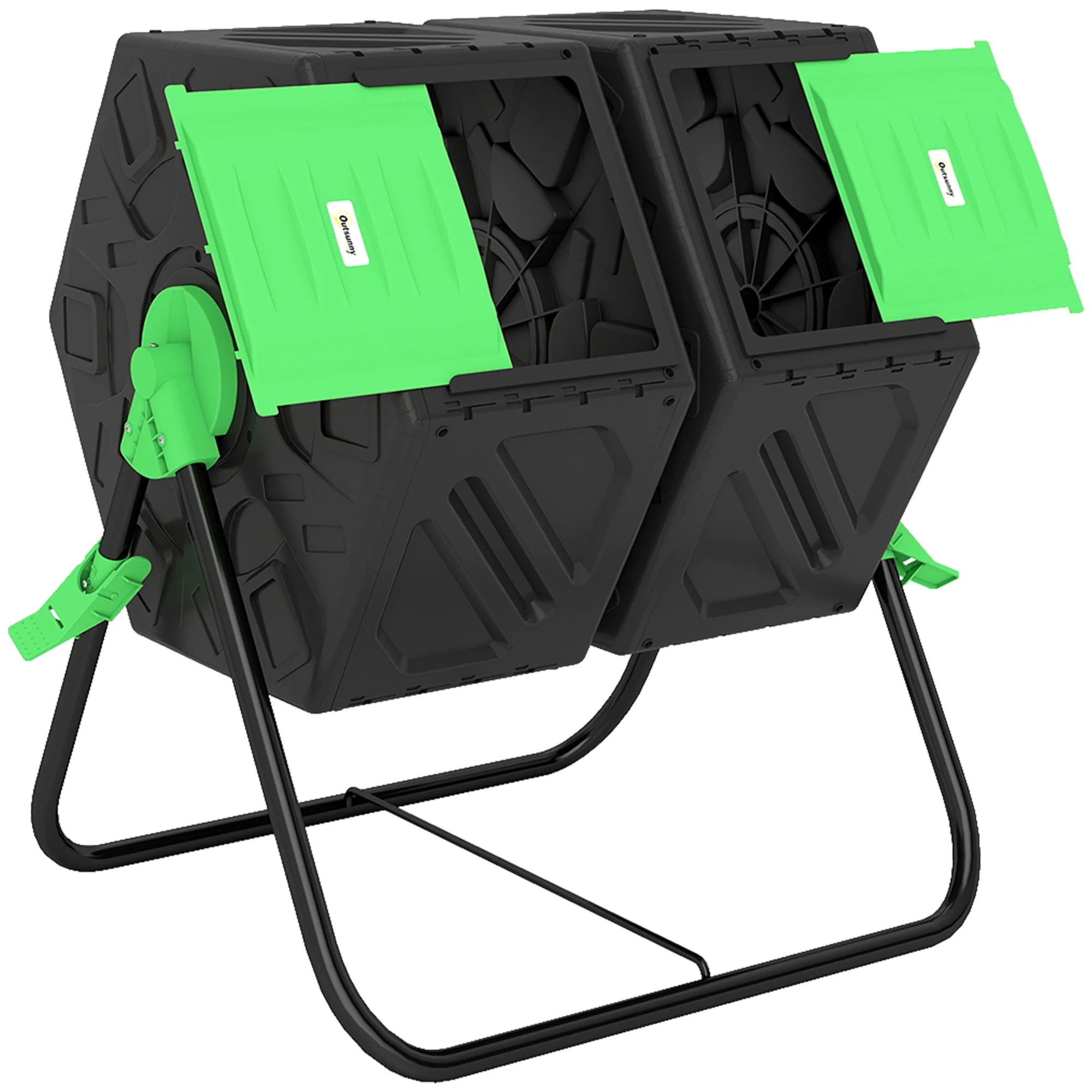 Outsunny Compostador Giratorio 130l De Doble Cámara 67x60x77 Cm Negro
