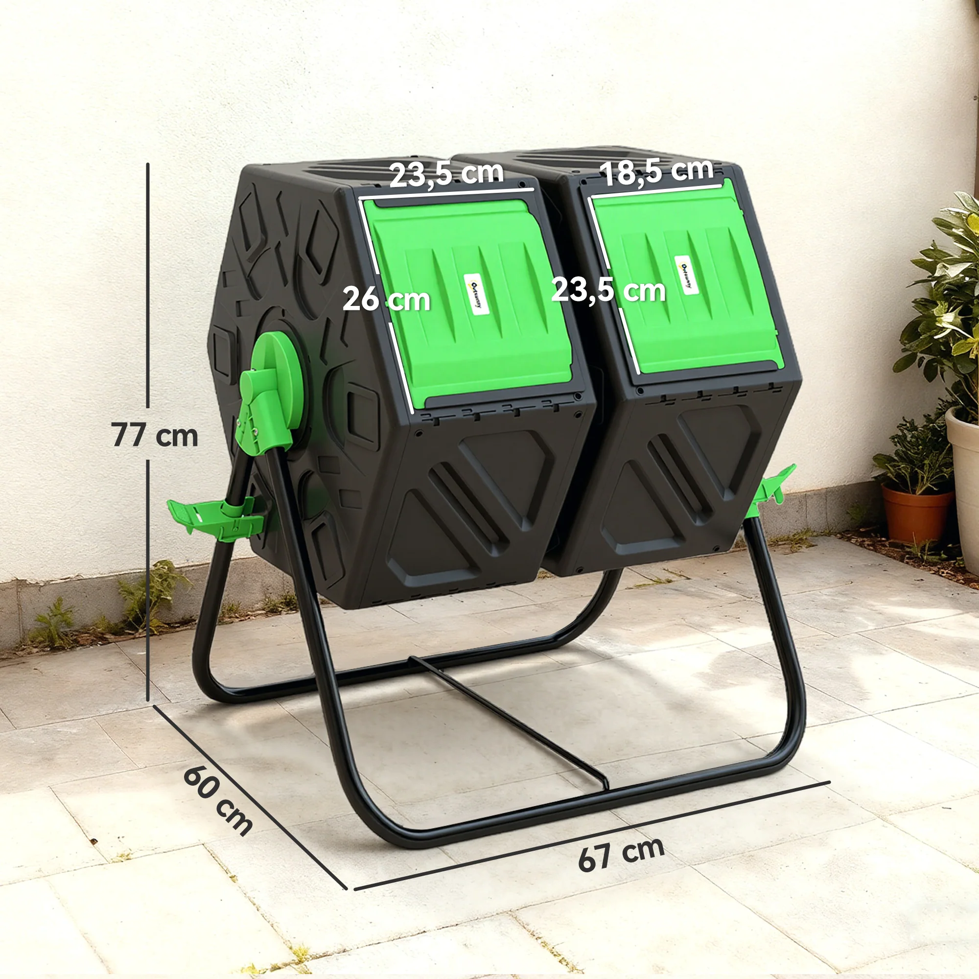 Outsunny Compostador Giratorio 130l De Doble Cámara 67x60x77 Cm Negro - Image 3