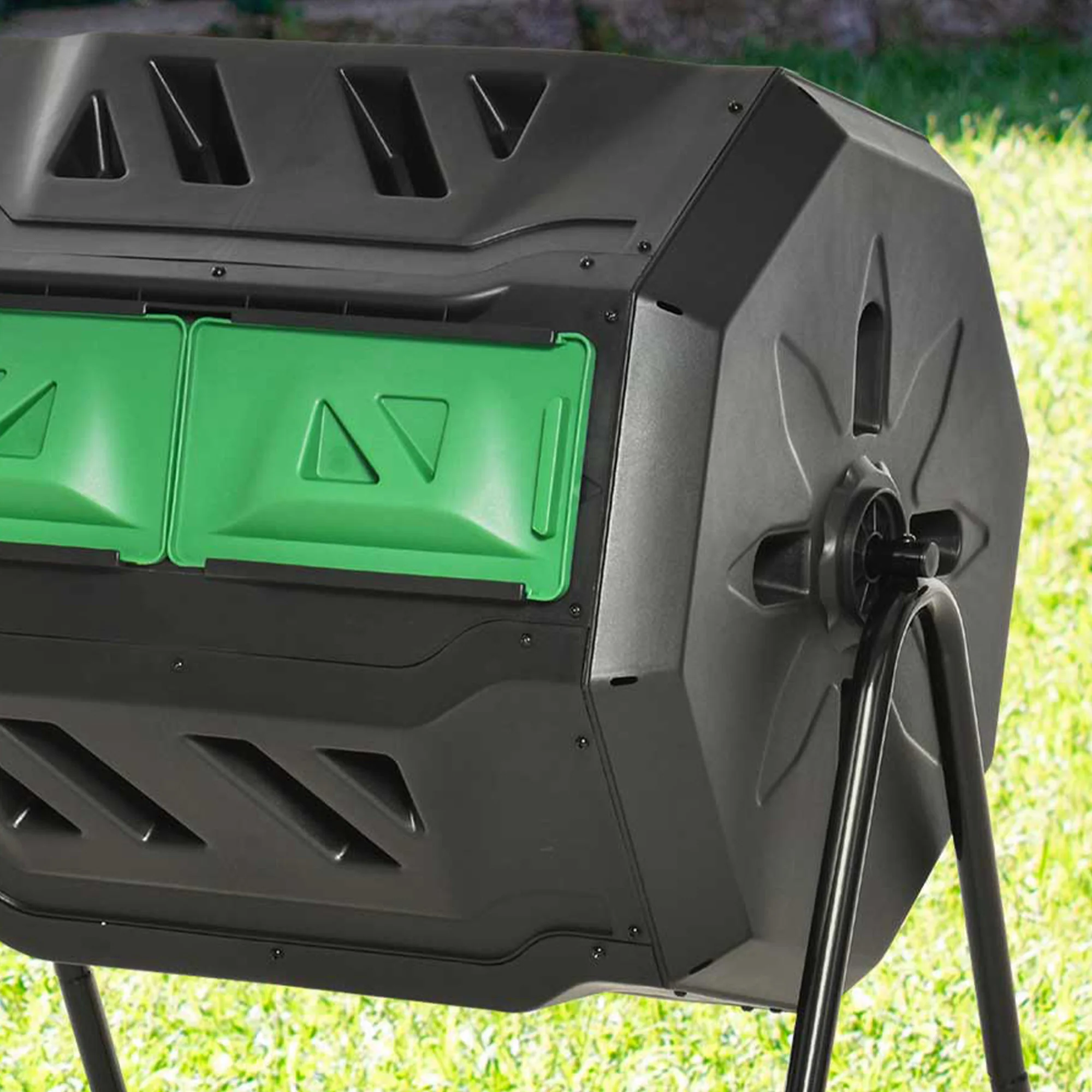 Outsunny Compostador Giratorio De 160l Doble Cámara 71x65x96 Cm Negro - Image 5