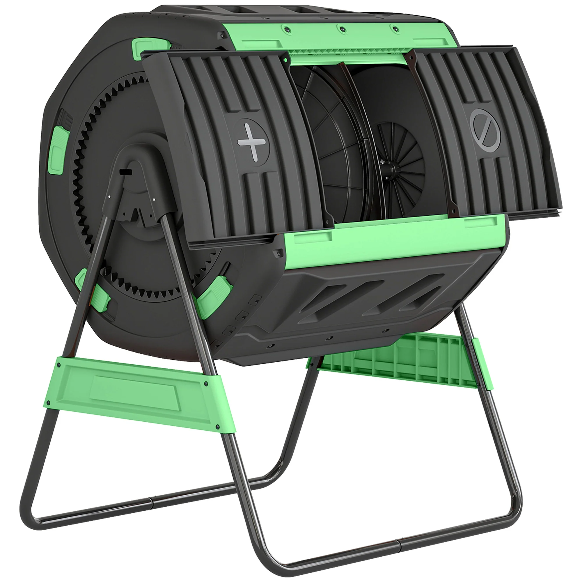 Outsunny Compostador Giratorio De 200l Doble Cámara Sin Bpa Verde