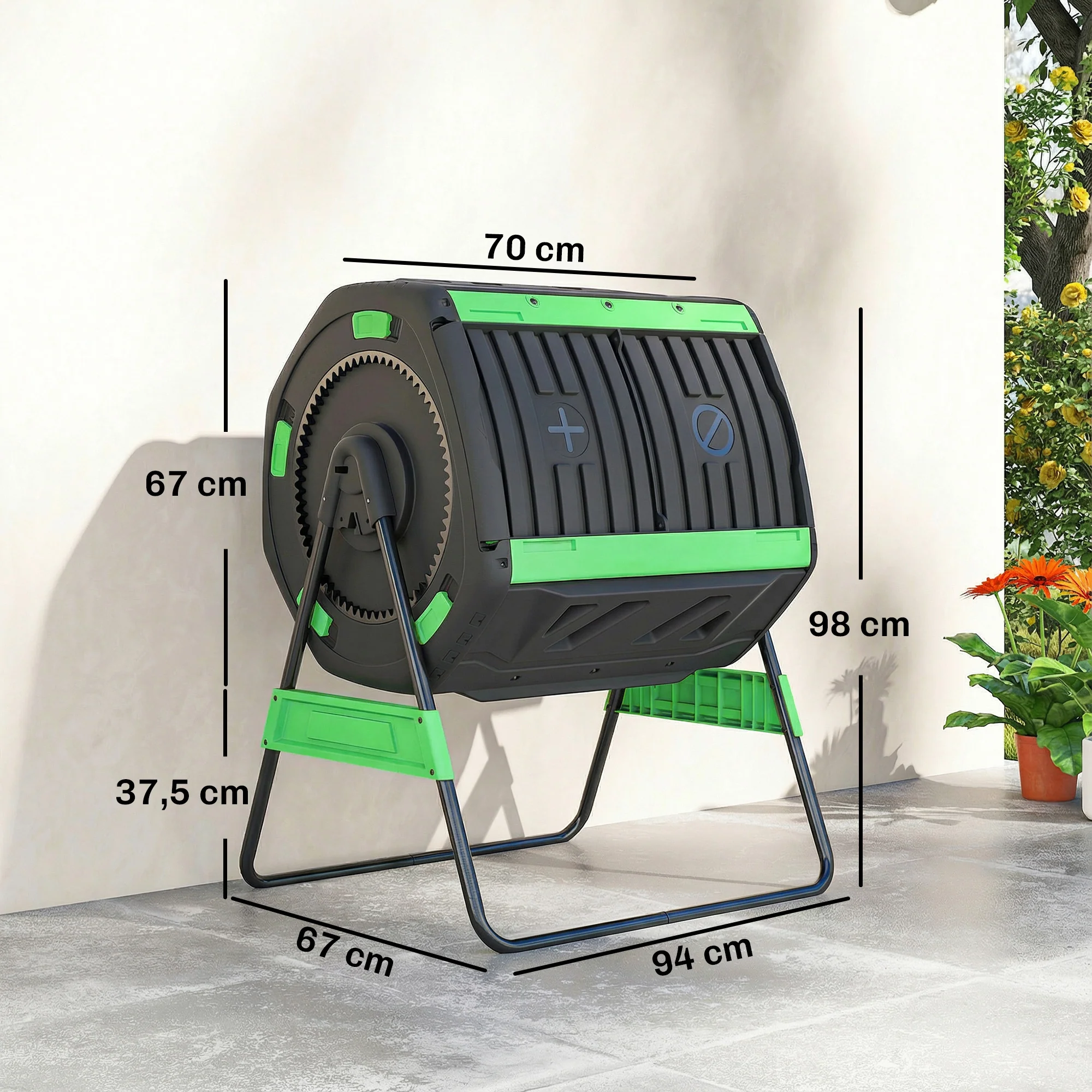 Outsunny Compostador Giratorio De 200l Doble Cámara Sin Bpa Verde - Image 3