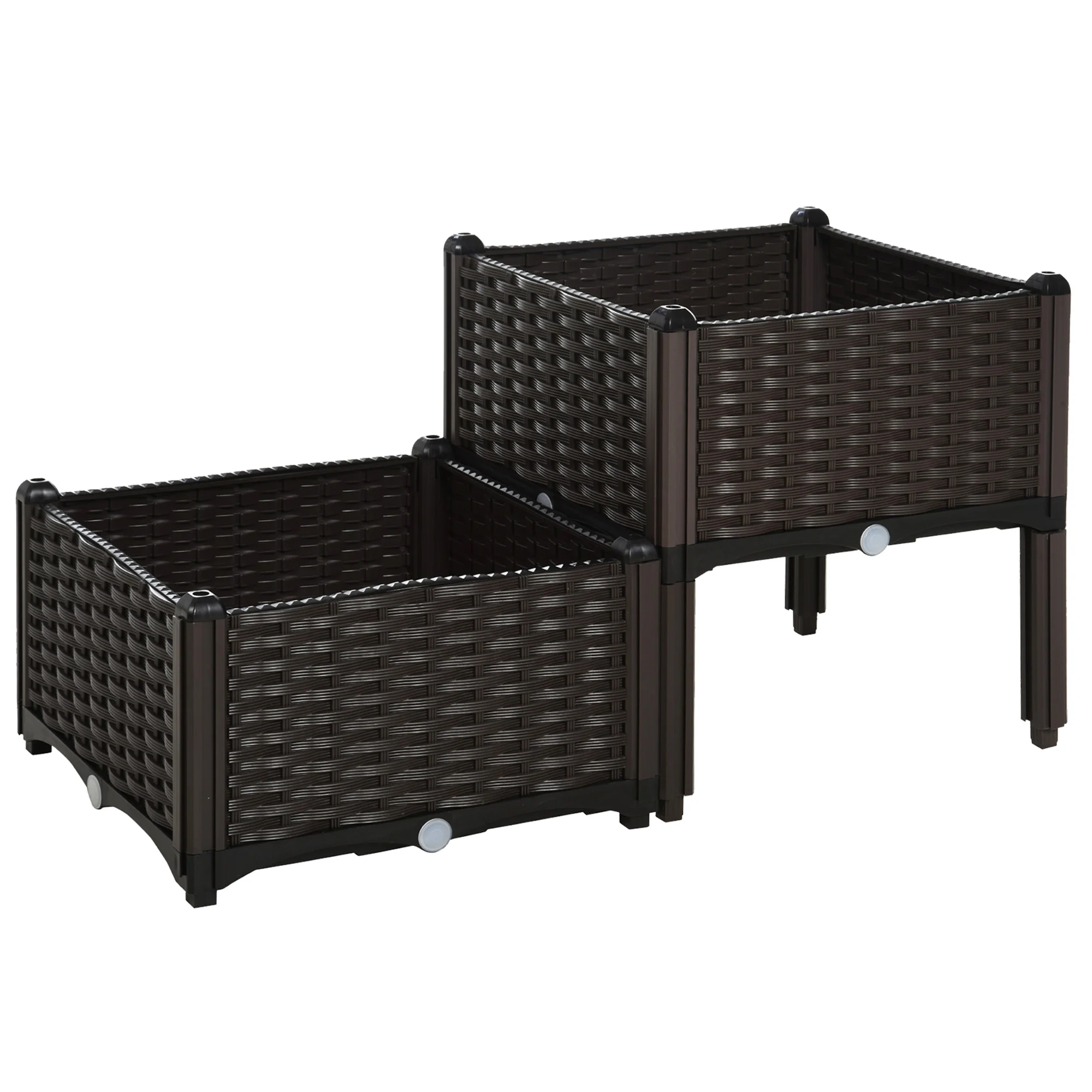 Outsunny Conjunto 2 Jardineras Cuadradas Con Agujeros Drenaje 40x40x26/44cm