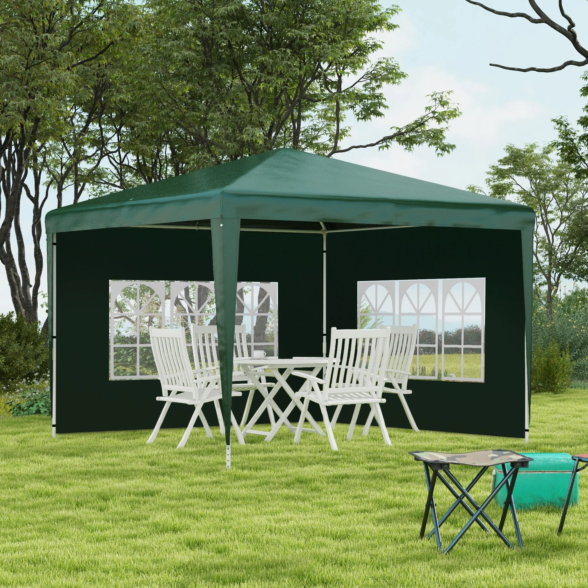 Outsunny Conjunto De 1 Carpa De Jardín 3x3 M Y 2 Paredes Laterales 3x2 M Verde - Image 2