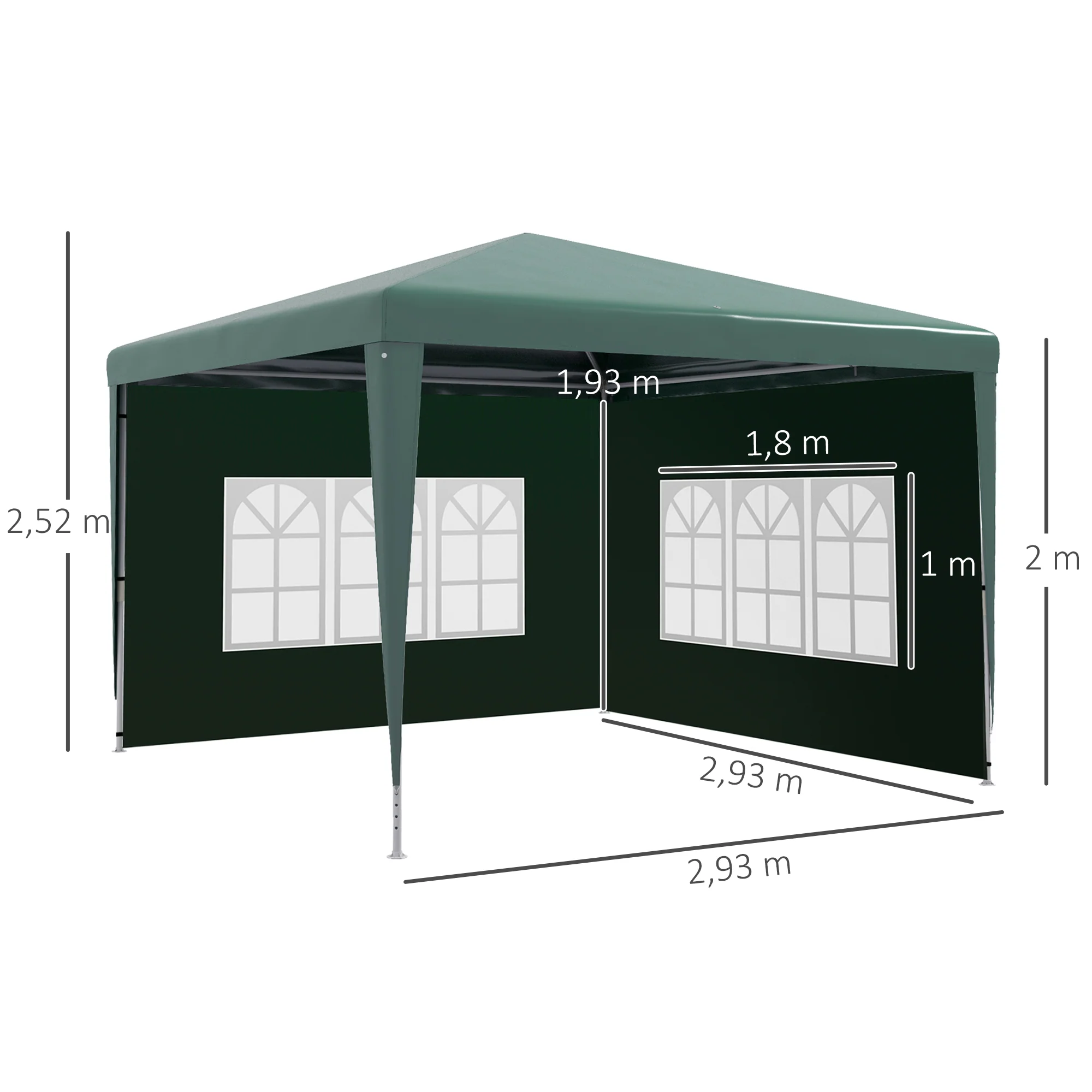 Outsunny Conjunto De 1 Carpa De Jardín 3x3 M Y 2 Paredes Laterales 3x2 M Verde - Image 3