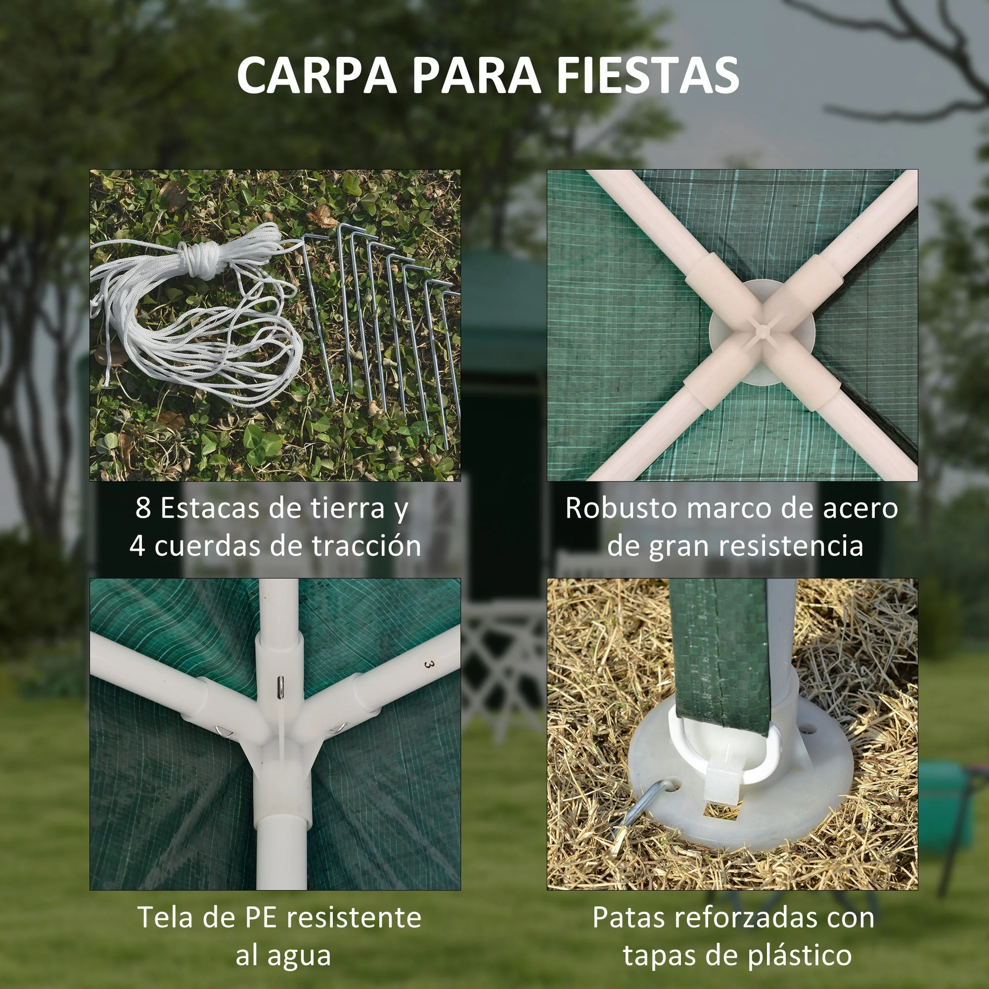 Outsunny Conjunto De 1 Carpa De Jardín 3x3 M Y 2 Paredes Laterales 3x2 M Verde - Image 4