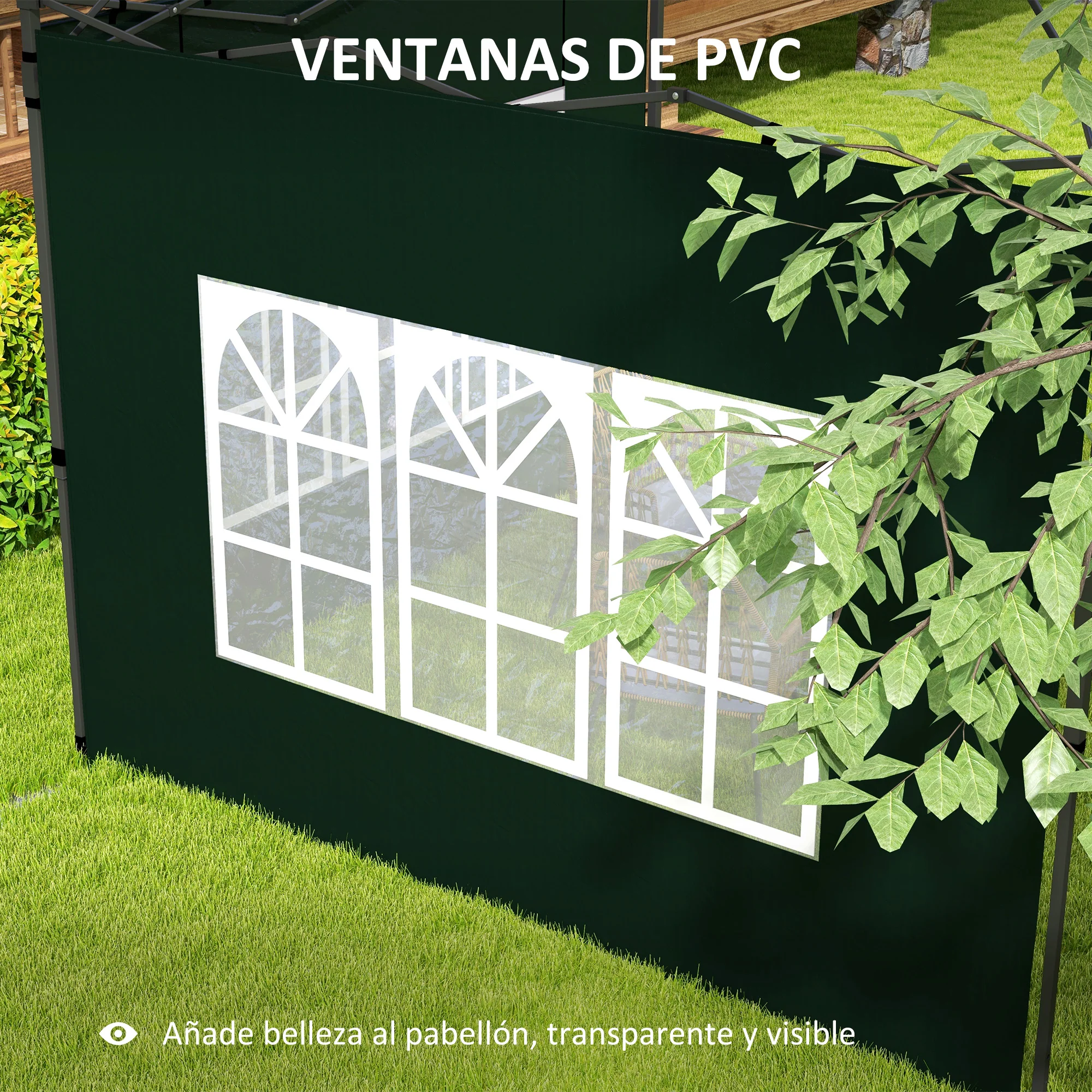 Outsunny Conjunto De 1 Carpa De Jardín 3x3 M Y 2 Paredes Laterales 3x2 M Verde - Image 6