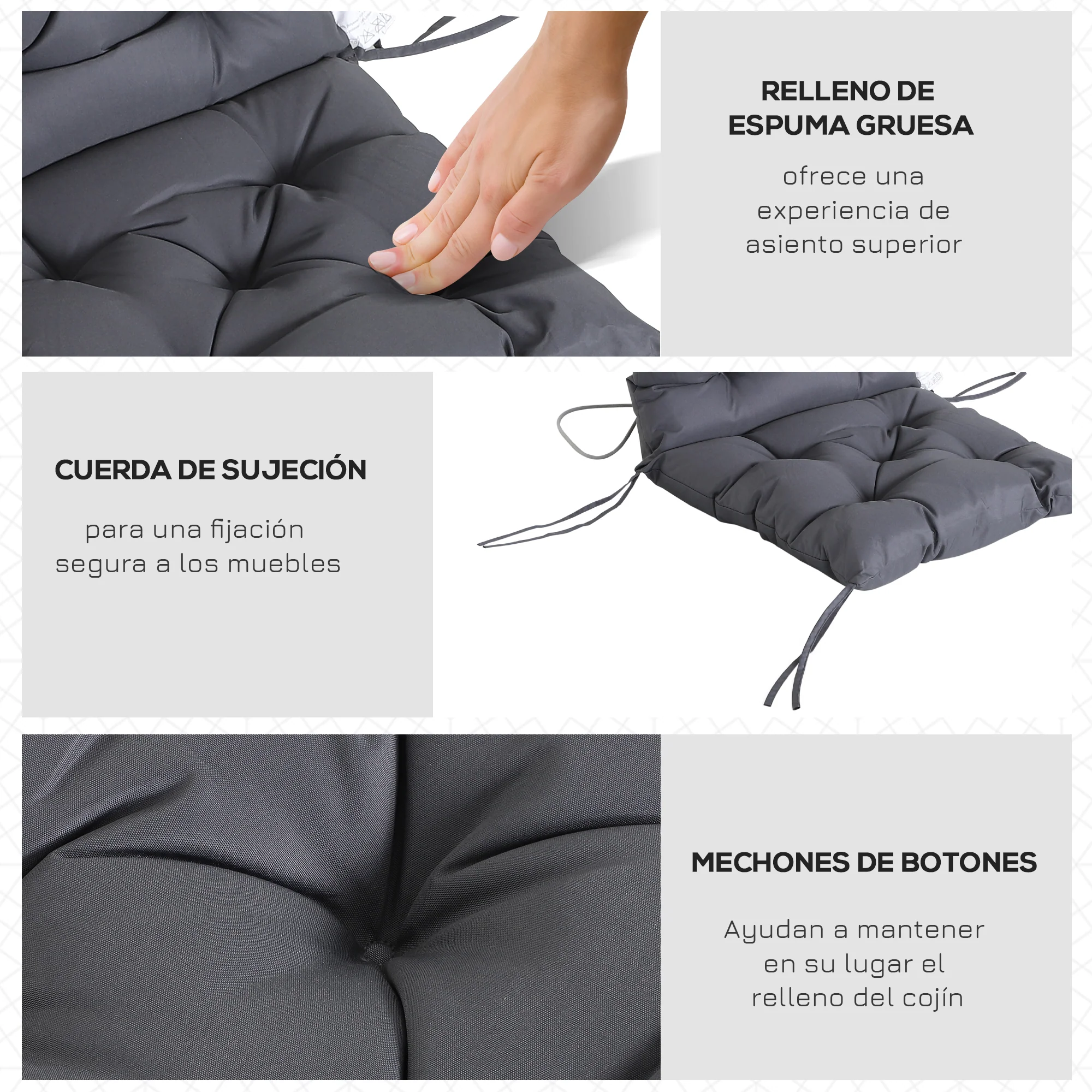 Outsunny Conjunto De 2 Cojines Para Silla Con Respaldo 50x98x8 Cm Gris Oscuro - Image 6