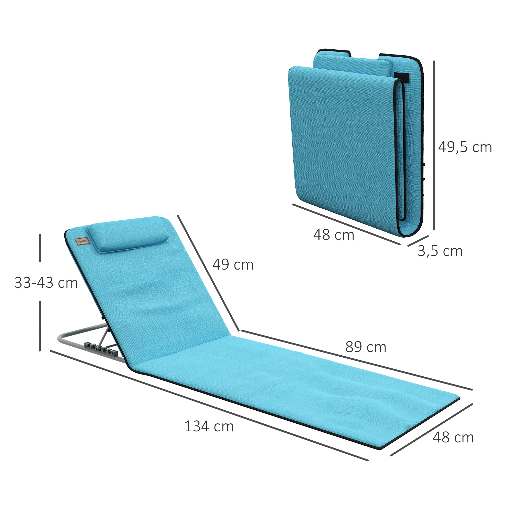 Outsunny Conjunto De 2 Esterillas De Playa Plegable 134x48x33-43 Cm Azul - Image 3