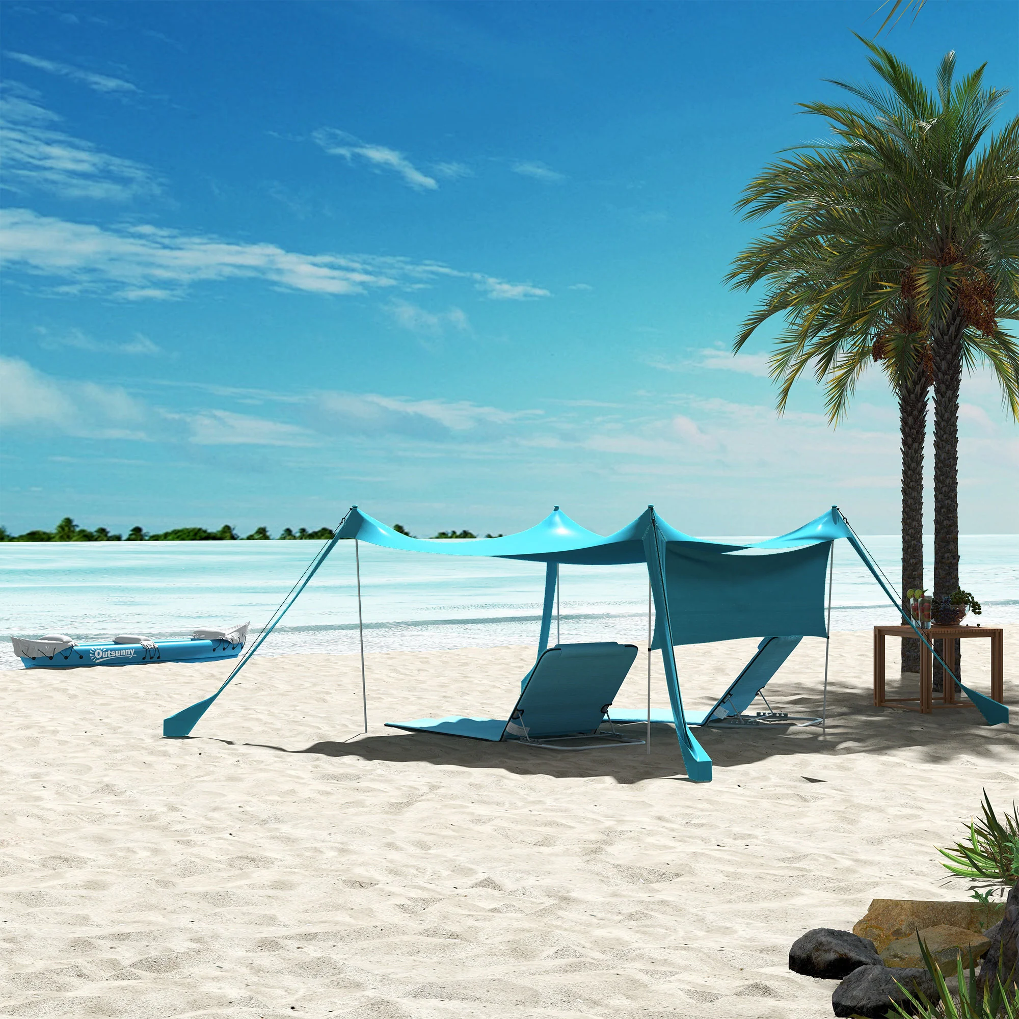 Outsunny Conjunto De 2 Esterillas De Playa Plegable 134x48x33-43 Cm Azul - Image 5