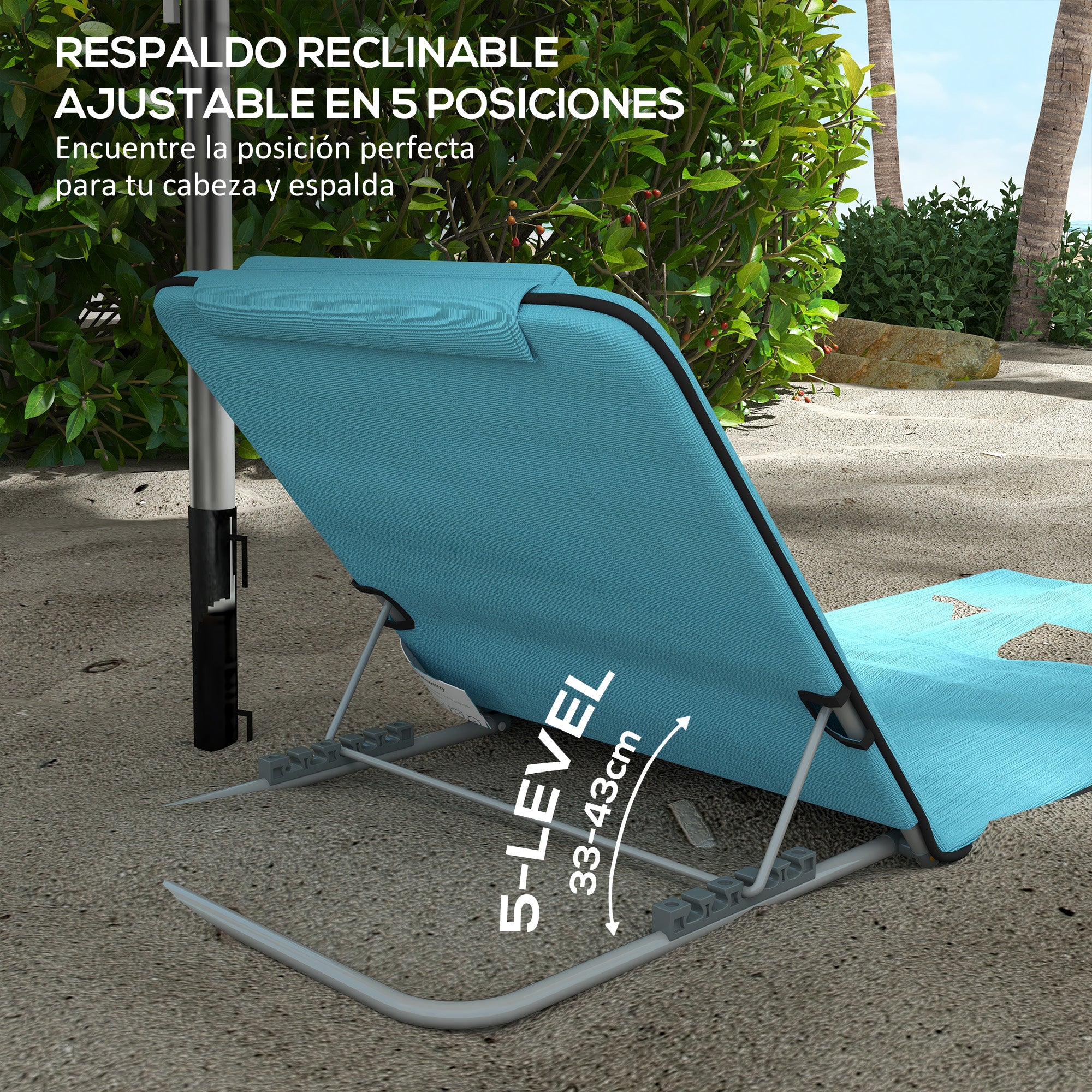 Outsunny Conjunto De 2 Esterillas De Playa Plegable 134x48x33-43 Cm Azul - Image 6