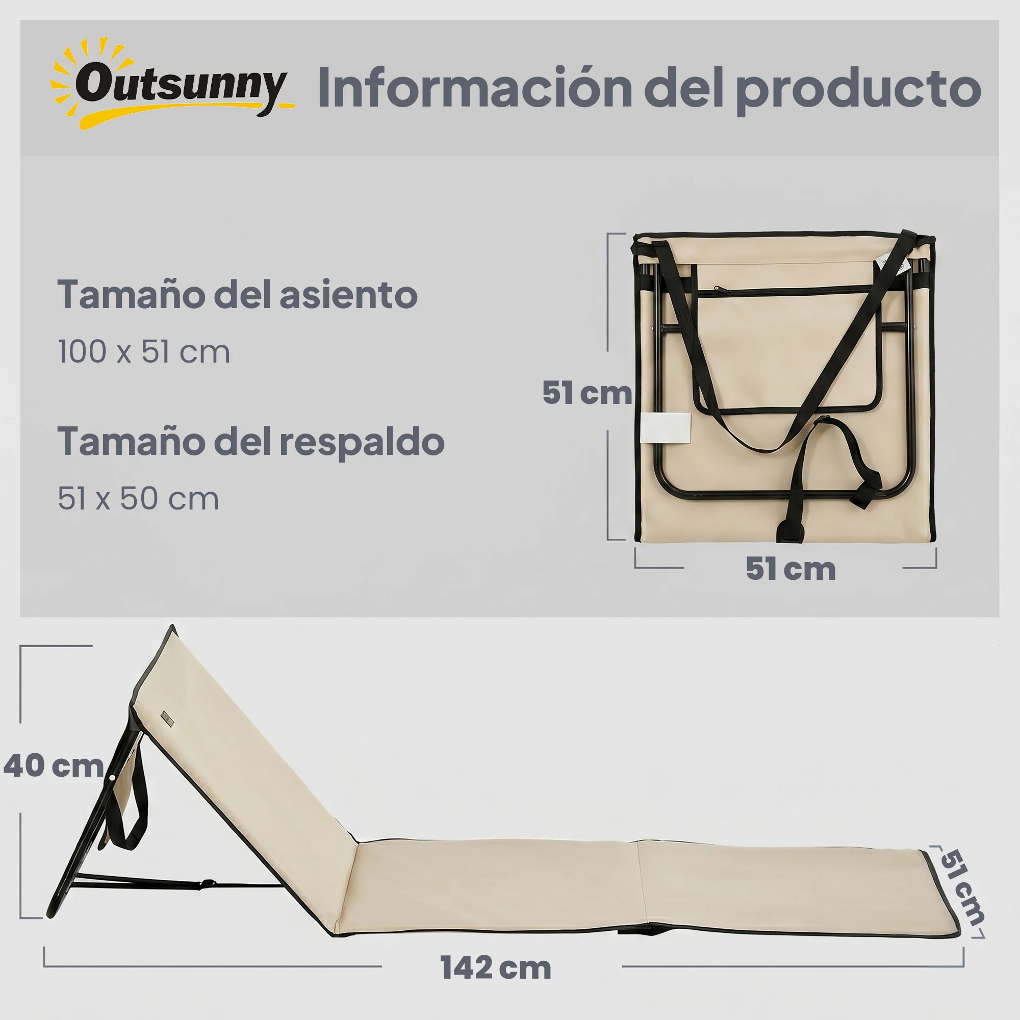 Outsunny Conjunto De 2 Esterillas De Playa Plegable 142x51x40 Cm Beige - Image 3