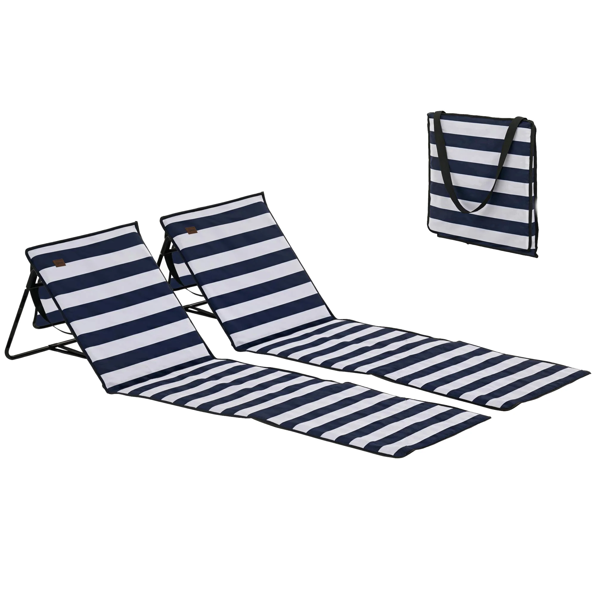 Outsunny Conjunto De 2 Esterillas De Playa Plegable 142x51x40 Cm Blanco Y Azul
