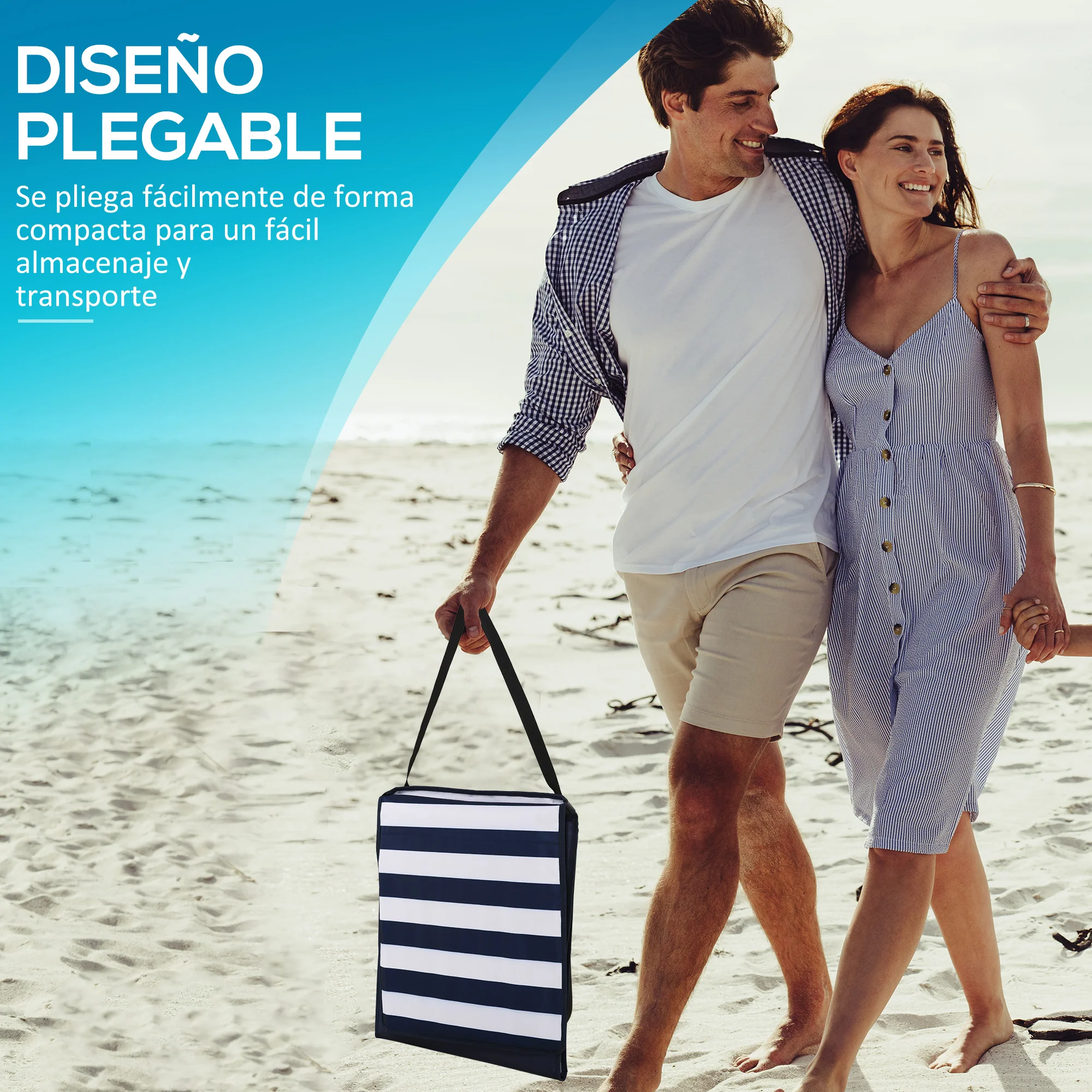 Outsunny Conjunto De 2 Esterillas De Playa Plegable 142x51x40 Cm Blanco Y Azul - Image 6