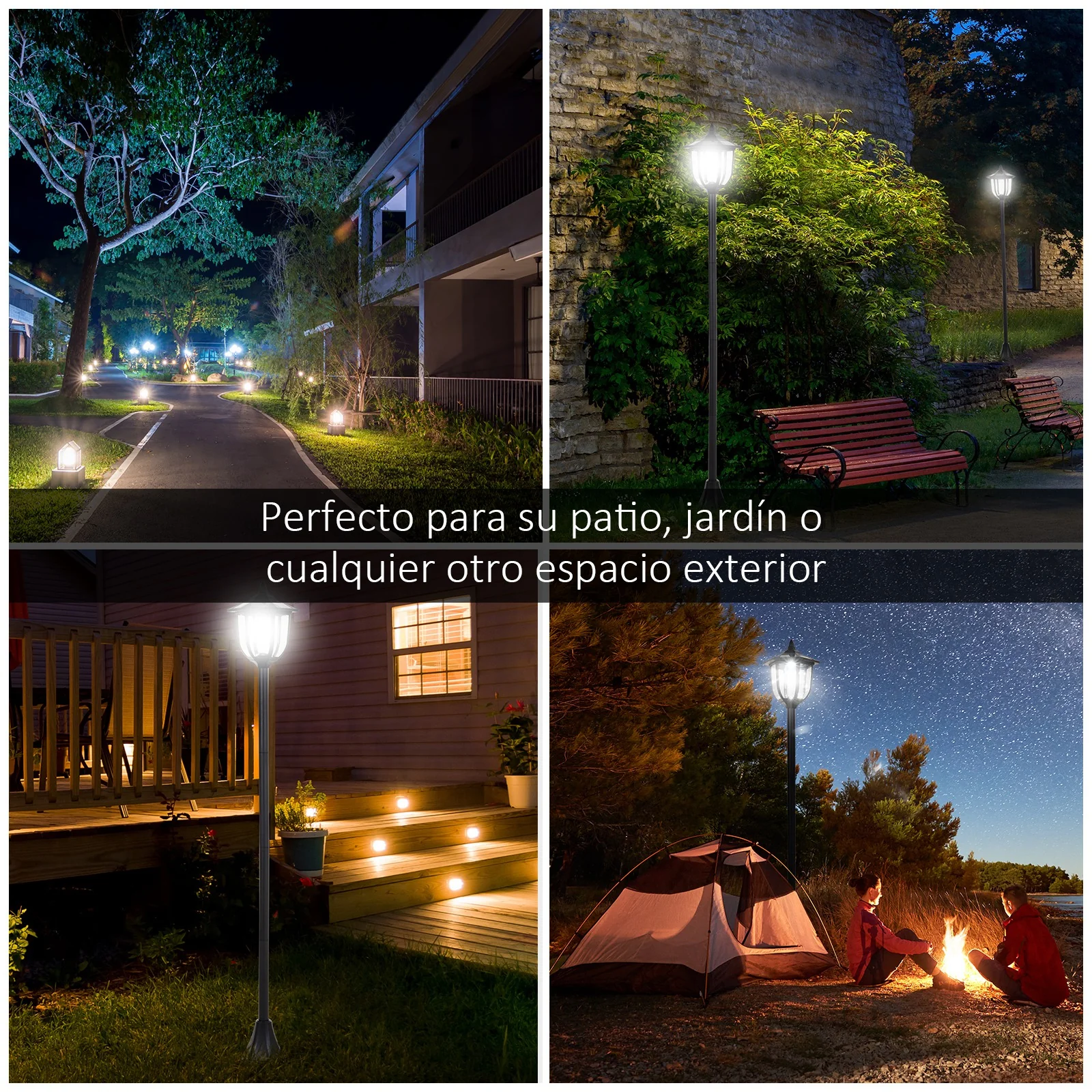 Outsunny Conjunto De 2 Farolas Solares Con Panel Solar Ø26,5x177 Cm Negro - Image 4