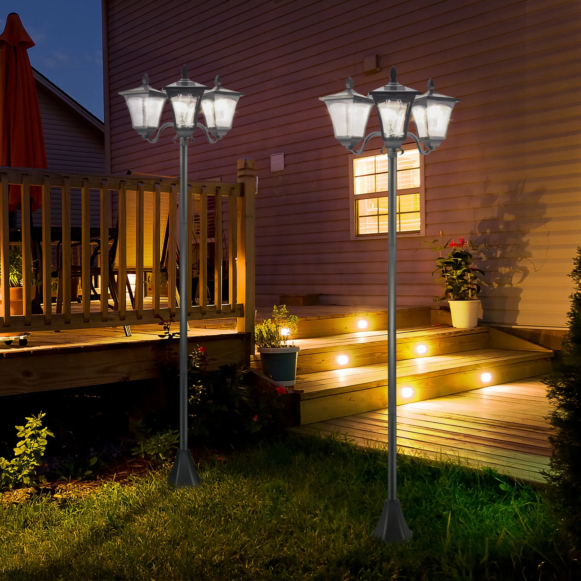 Outsunny Conjunto De 2 Farolas Solares De Exterior 51,5x47x182,5 Cm Negro - Image 2