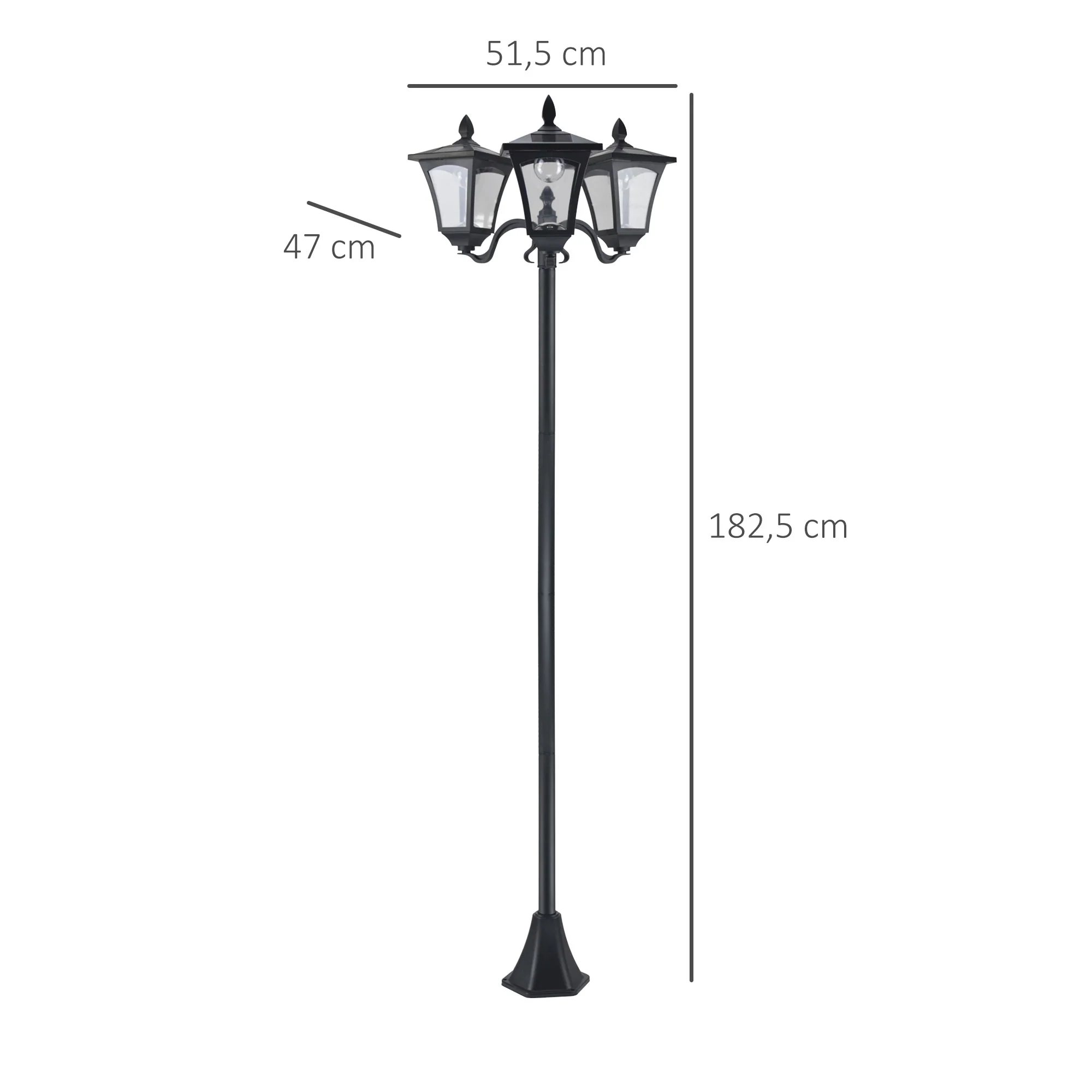 Outsunny Conjunto De 2 Farolas Solares De Exterior 51,5x47x182,5 Cm Negro - Image 3