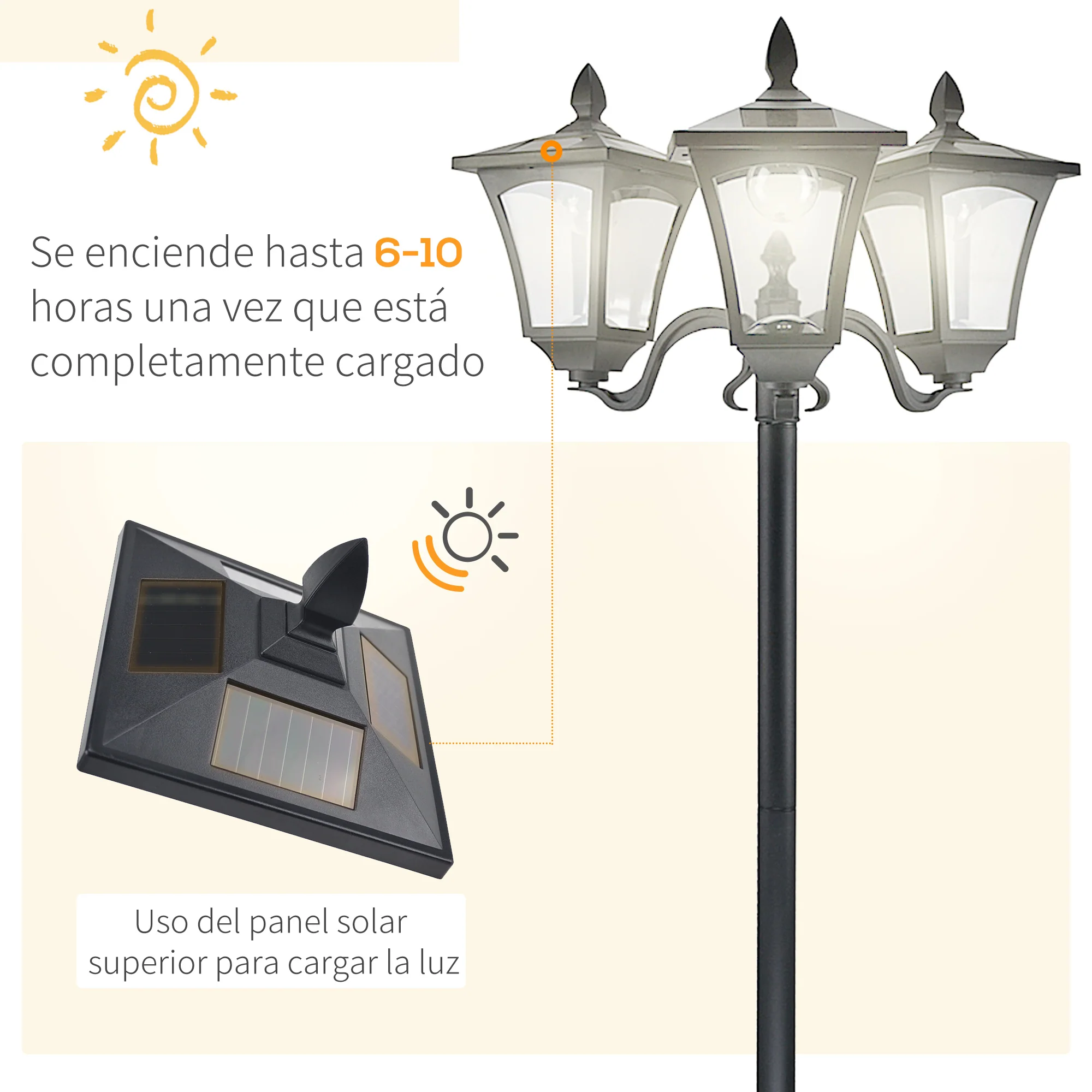 Outsunny Conjunto De 2 Farolas Solares De Exterior 51,5x47x182,5 Cm Negro - Image 6