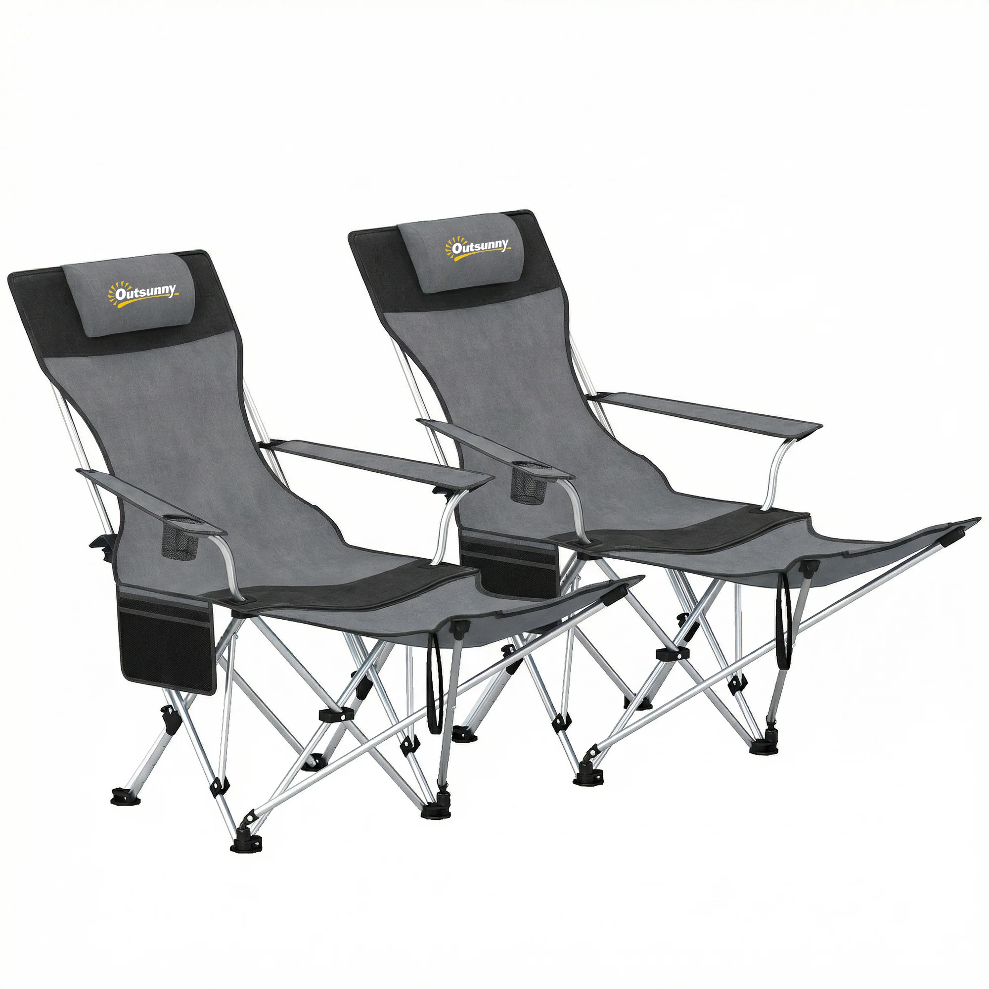Outsunny Conjunto De 2 Sillas Plegables Camping Con Reposapiés Desmontable Gris