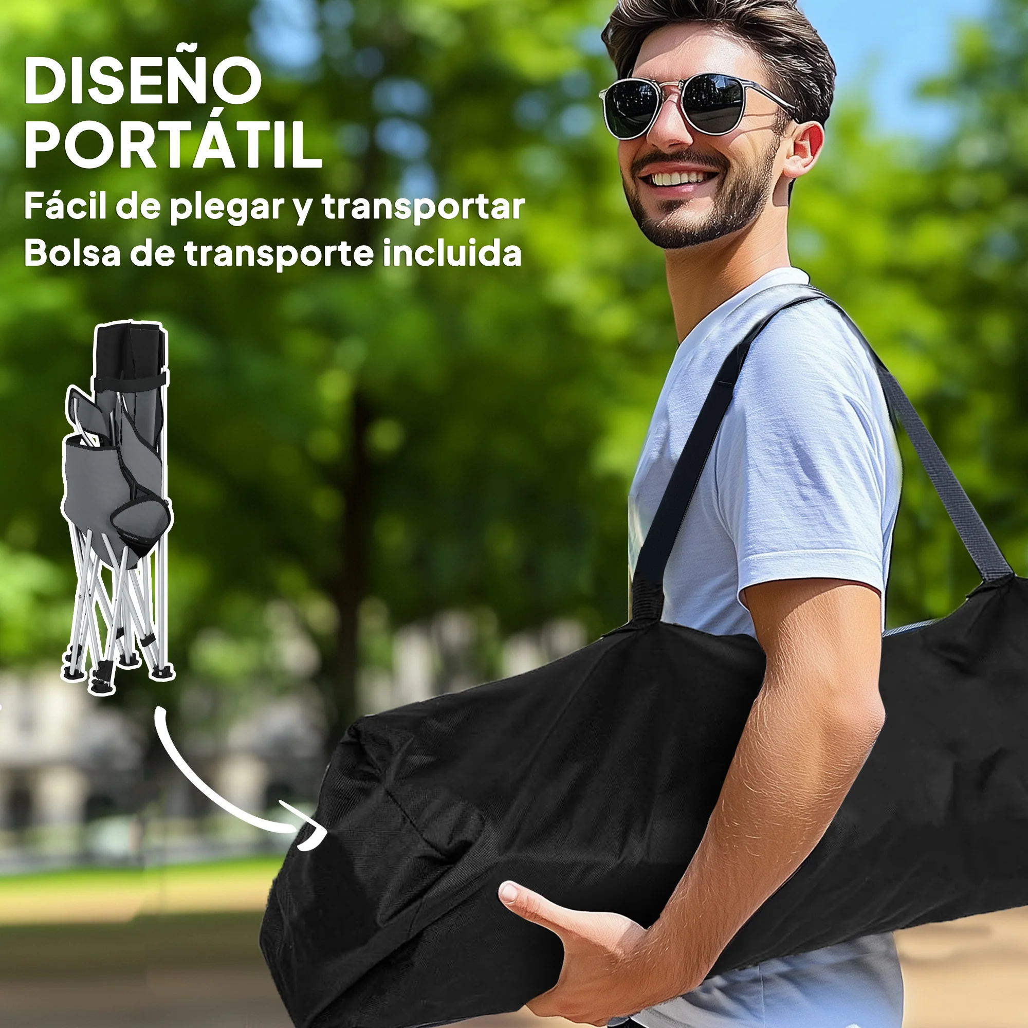 Outsunny Conjunto De 2 Sillas Plegables Camping Con Reposapiés Desmontable Gris - Image 6