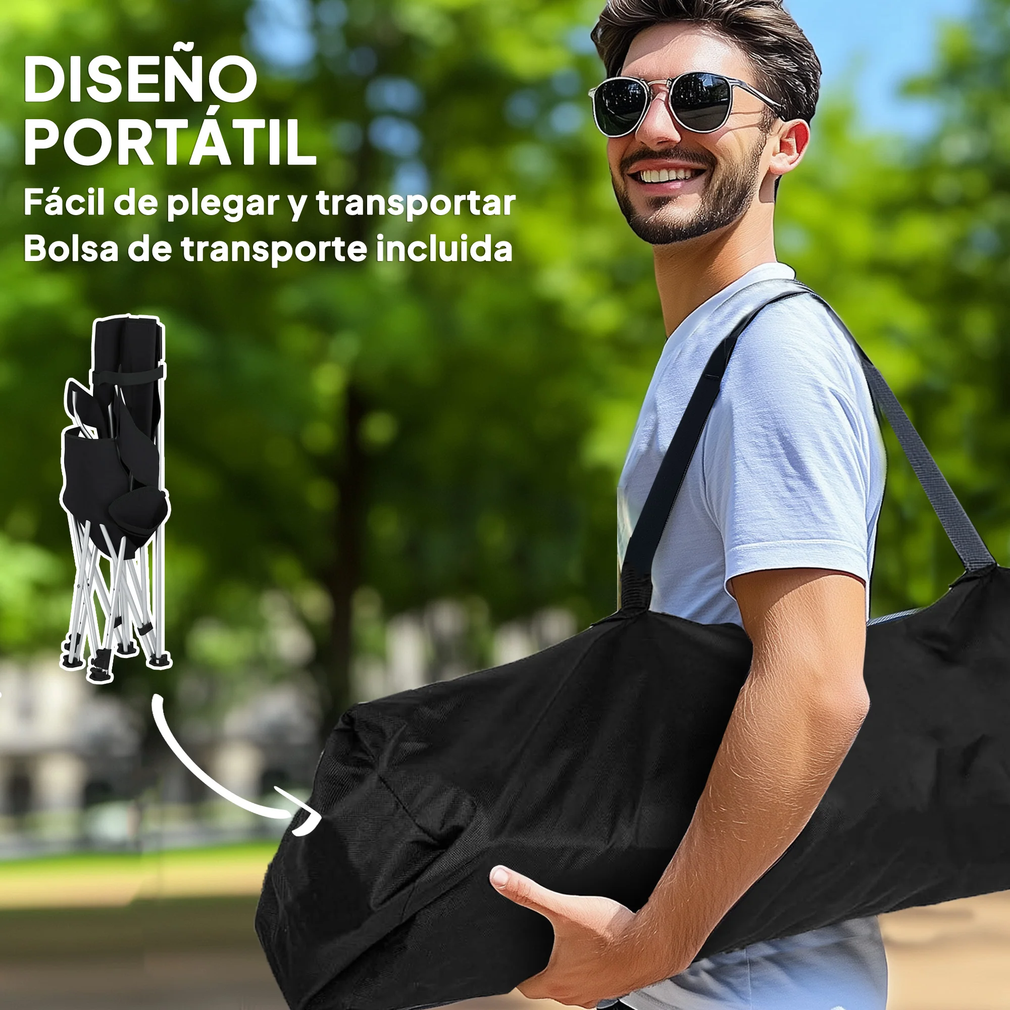 Outsunny Conjunto De 2 Sillas Plegables Camping Con Reposapiés Desmontable Negro - Image 6