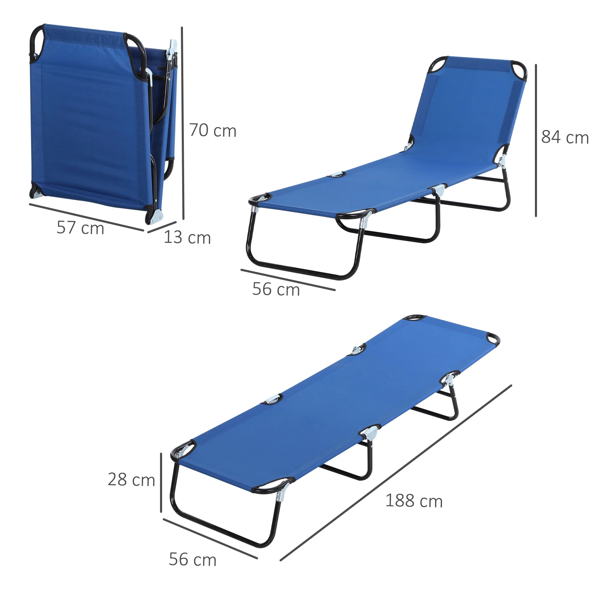 Outsunny Conjunto De 2 Tumbonas Plegables Con Respaldo 188x56x28 Cm Azul - Image 3